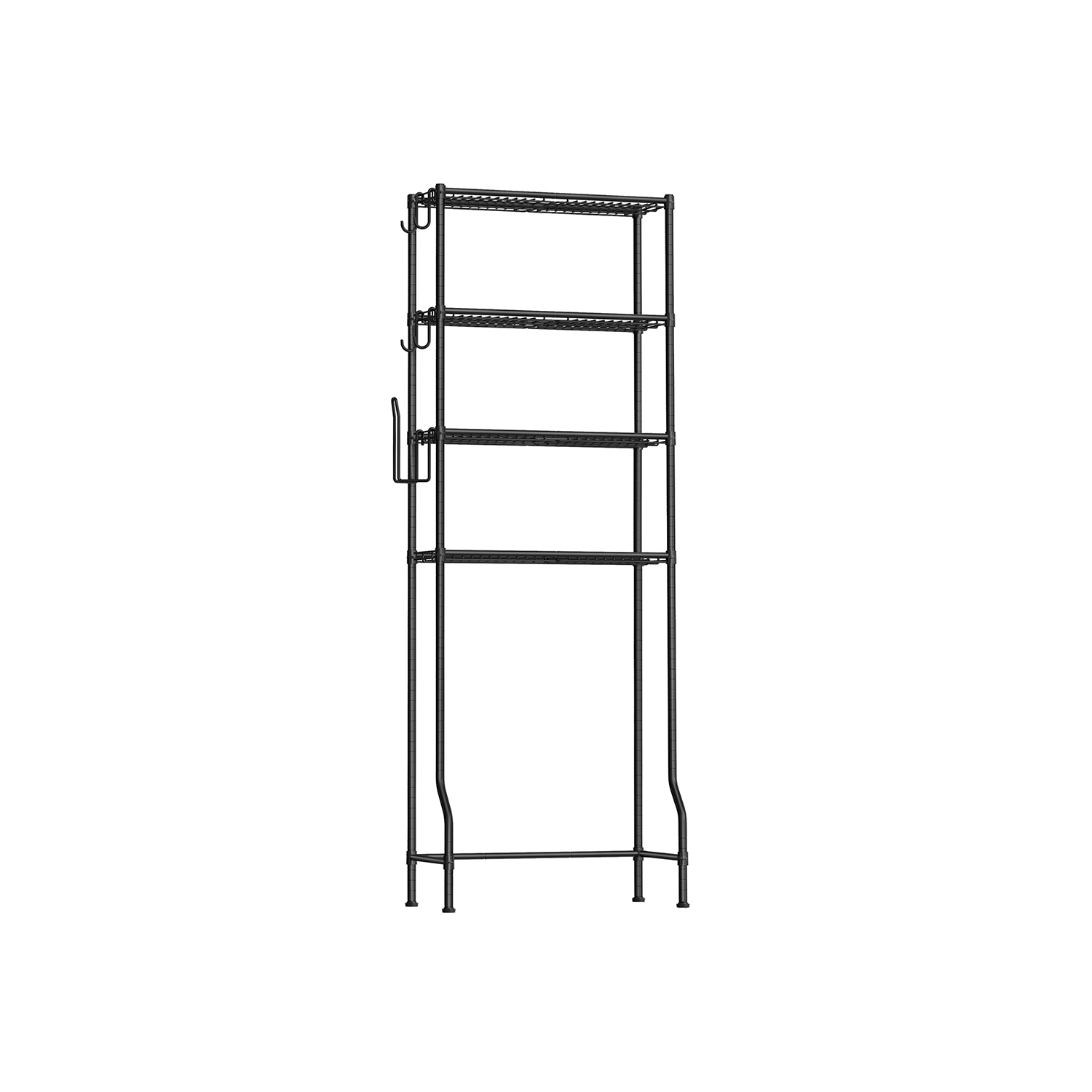 WC-hylly, 4-tasoinen, koukuilla, metallia, musta, 30 x 63 x 176 cm