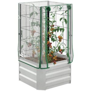 Kuumpeenar kasvuhoonega, 3-osaline komplekt, tugivõrega, plastkattega, 53 x 53 x 90 cm, hõbedane, roheline