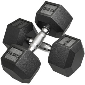 Hantlite komplekt, 2 x 12,5 kg, must, kummiga, rihveldatud käepidemega