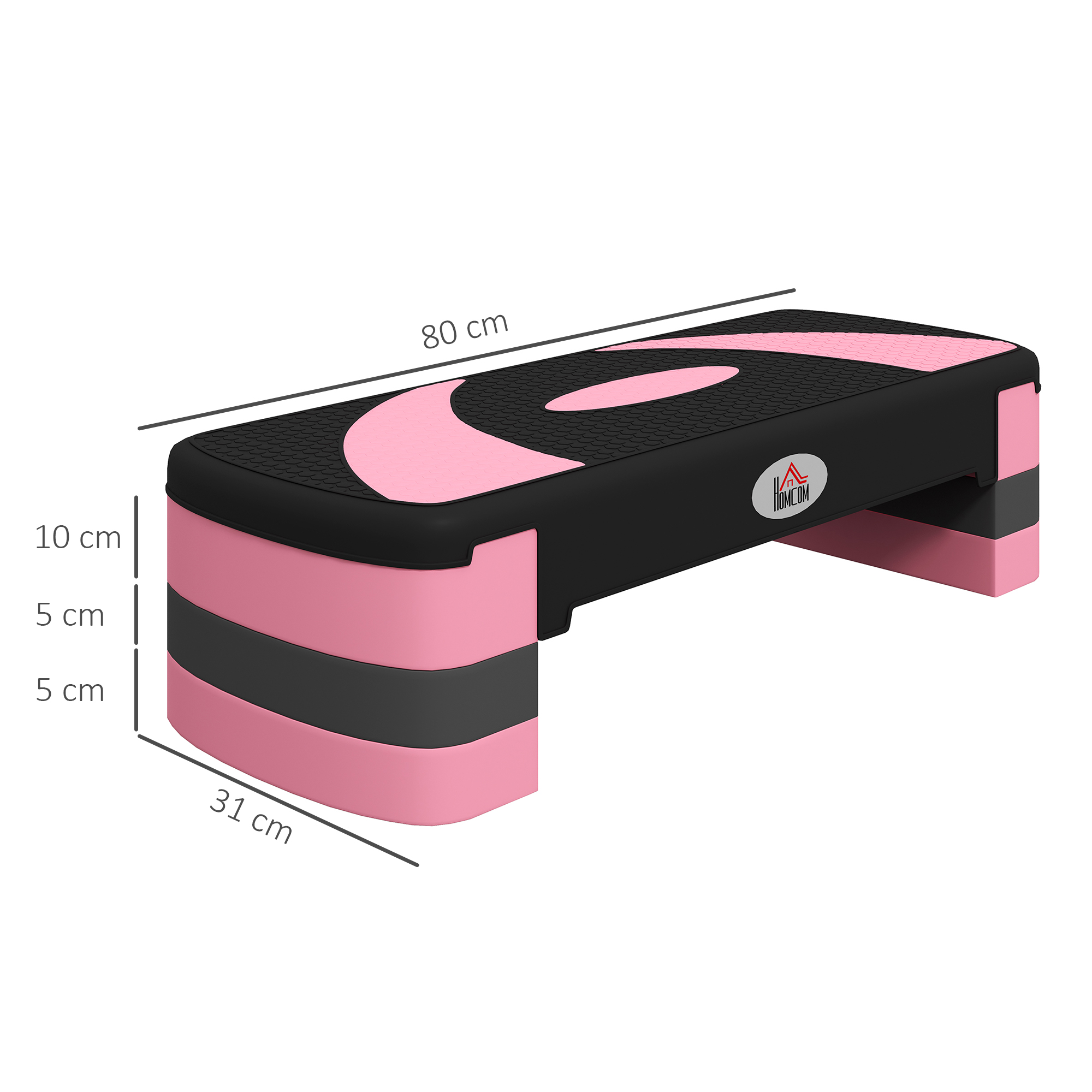 Aerobic step, säädettävä korkeus, 80 x 31 x 10/15/20 cm, enintään 150 kg, musta / pinkki / harmaa - Image 3