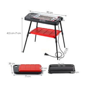 Elektriline grill 2-in-1, 2000 W, kaasaskantav, reguleeritava kõrgusega, must ja punane
