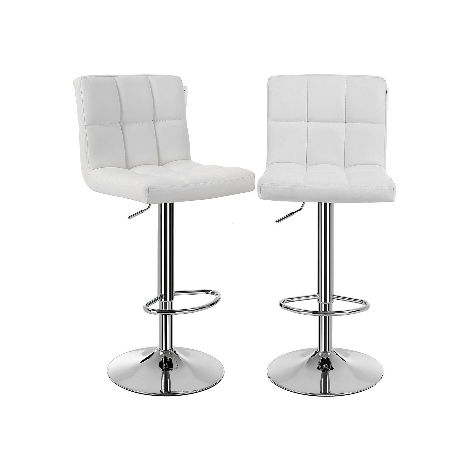 Baari toolide komplekt, 2 tk, valge, PU kunstnahk, reguleeritav kõrgus 95–115 cm
