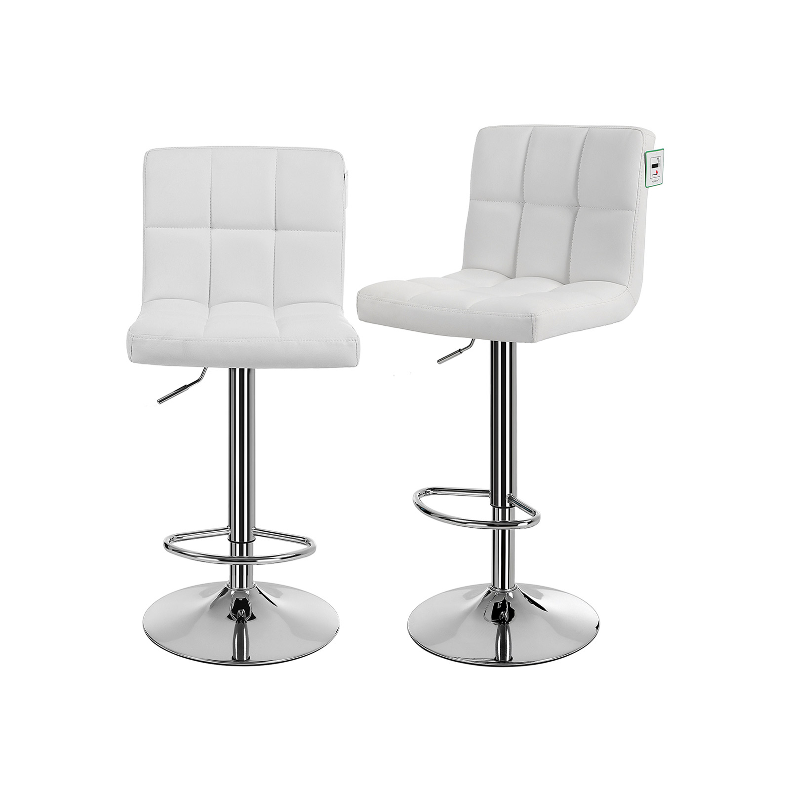 Baro kėdžių komplektas, 2 vnt., baltos, PU dirbtinė oda, reguliuojamas aukštis 95–115 cm - Image 2