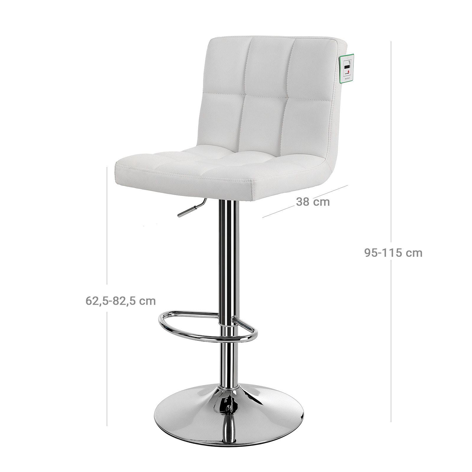 Baro kėdžių komplektas, 2 vnt., baltos, PU dirbtinė oda, reguliuojamas aukštis 95–115 cm - Image 6