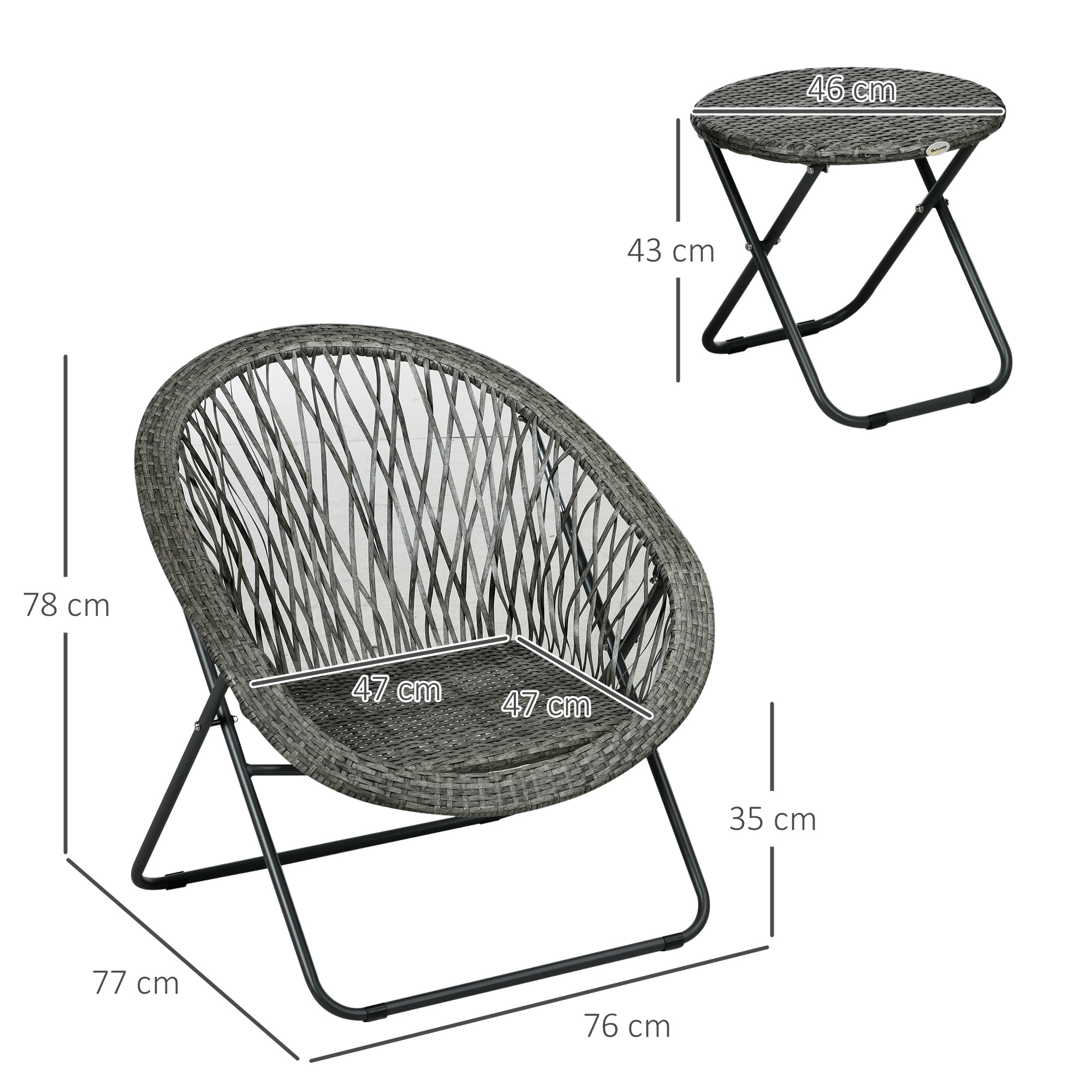 3-osainen puutarhakalustesetti, harmaa, taitettava, 2 tuolia ja 1 pöytä - Image 3