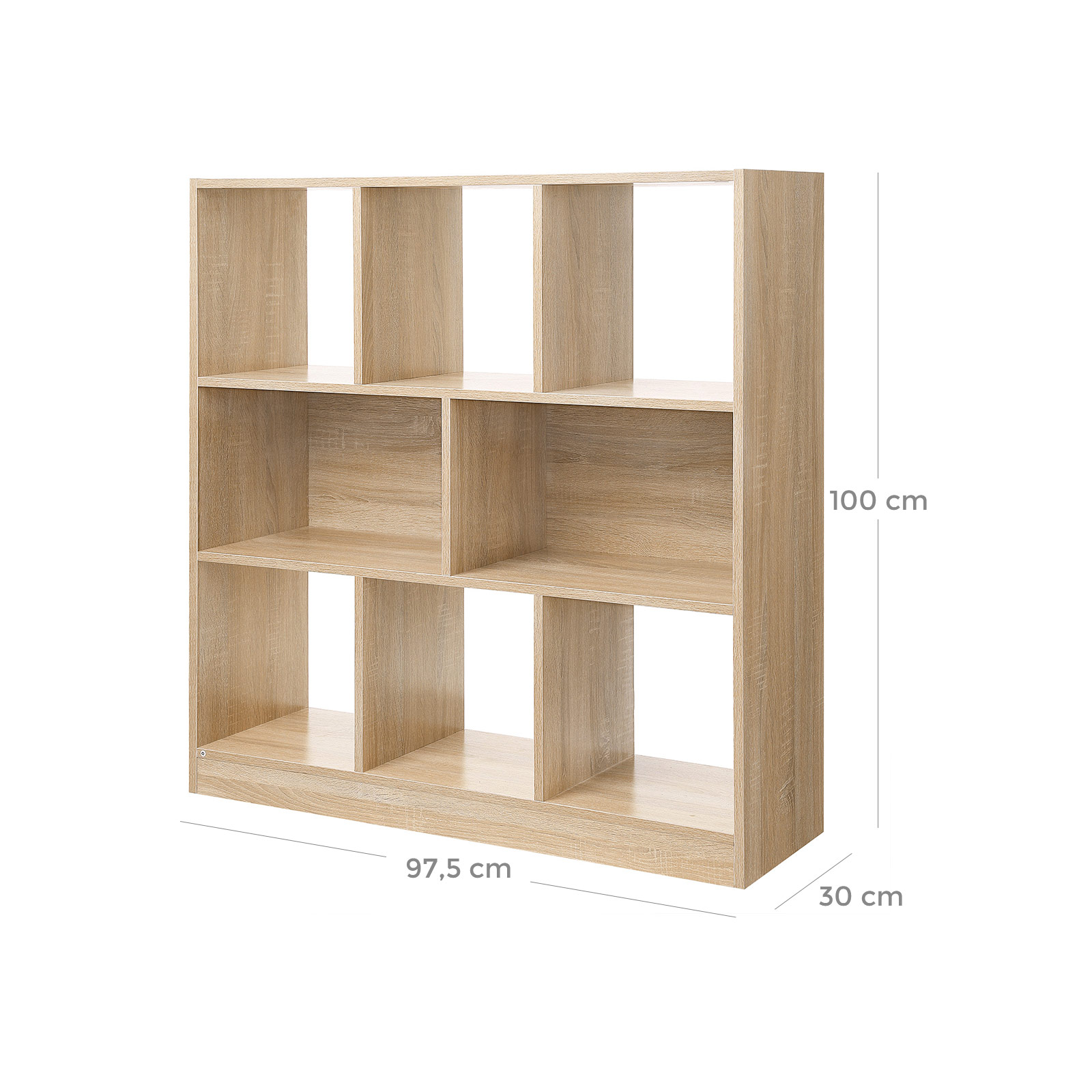Kirjahylly 8 avoimella lokerolla, 97,5 x 100 x 30 cm, tammenvärinen - Image 6
