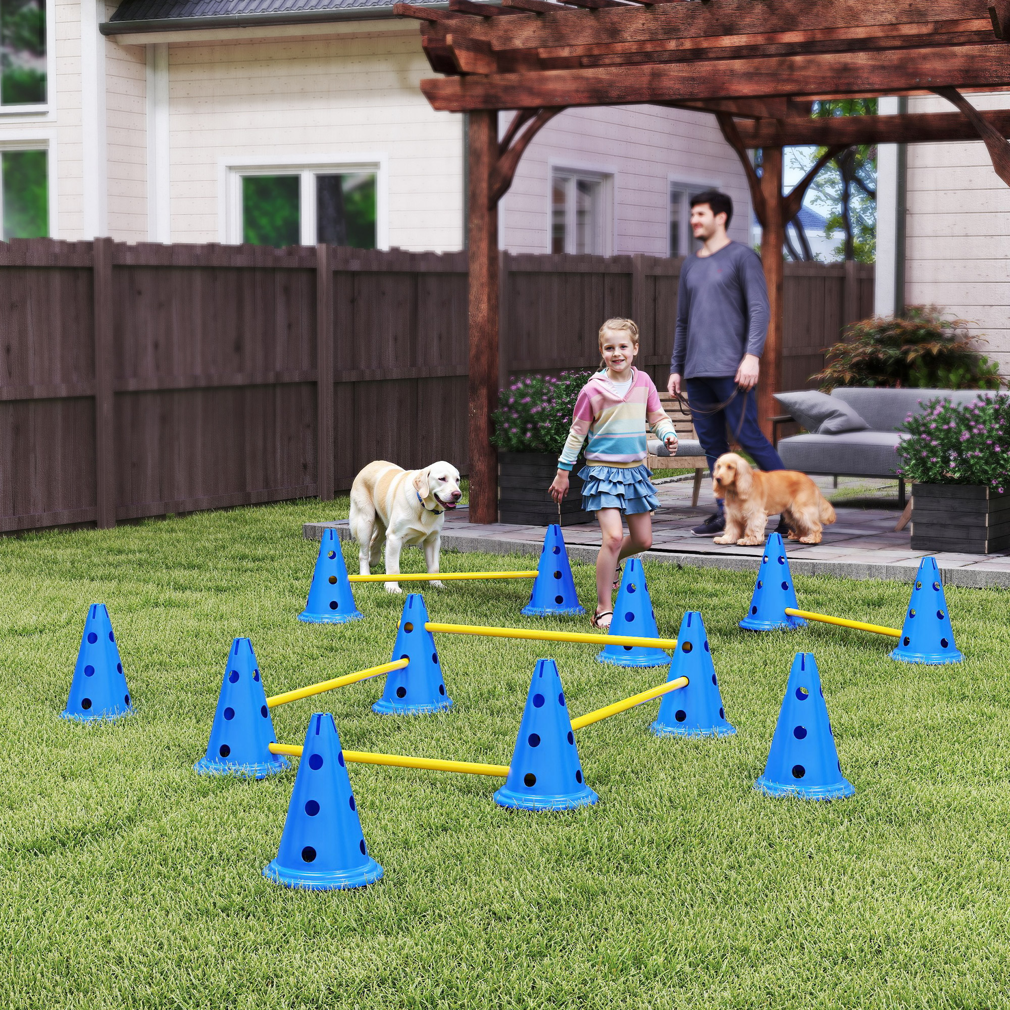 6-osainen koiran agility-estesarja, sininen / keltainen, muovia, 80 x 22,5 x 30 cm - Image 2