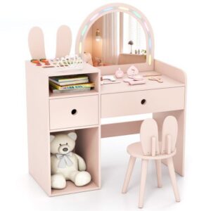 Vaikiškas kosmetinis staliukas su kėdute ir šviesomis, rožinis