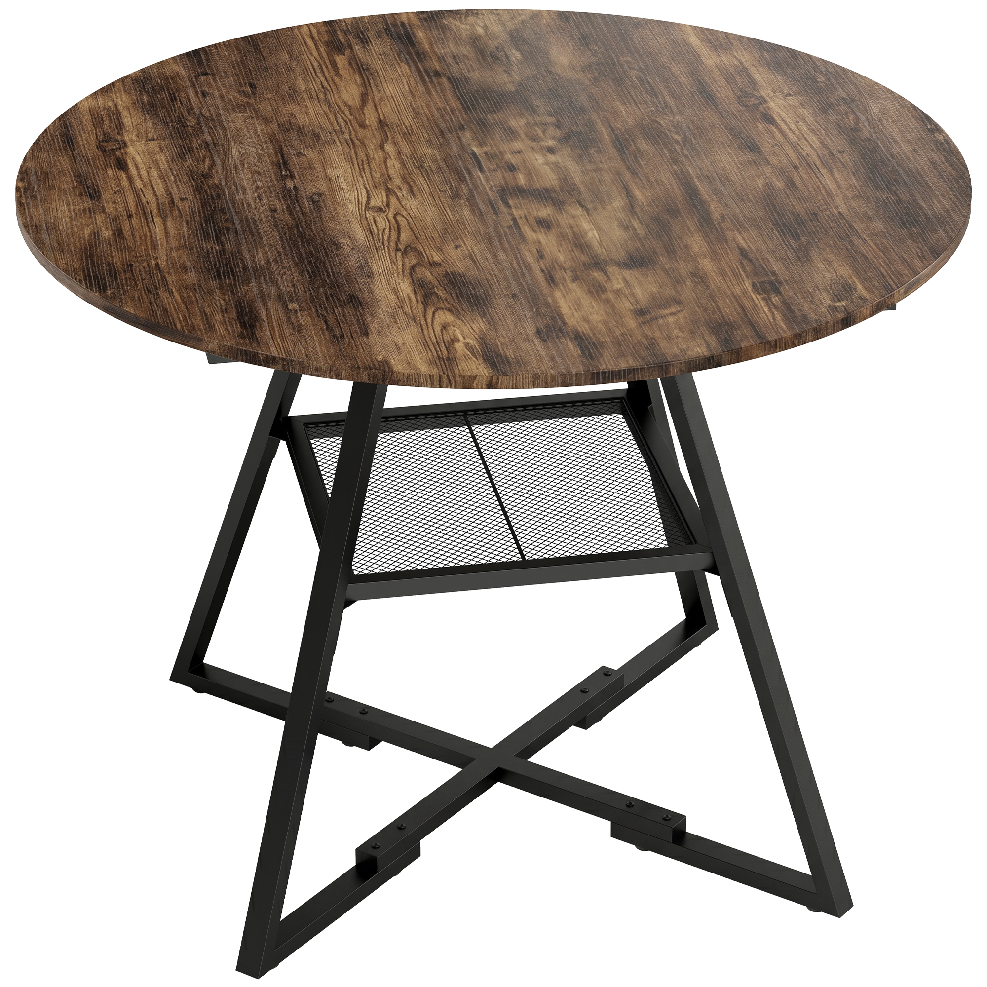 Ümmargune söögilaud 4 inimesele, 100 cm, industriaalstiilis, riiuliga, rustikaalne pruun