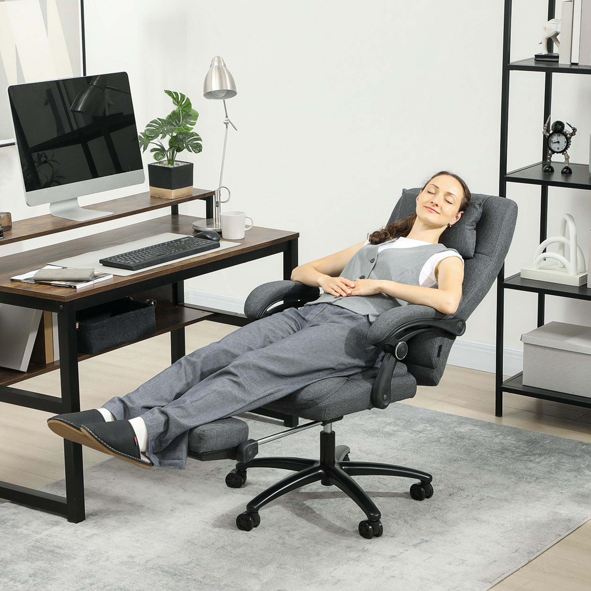 Masažinė biuro kėdė, USB sąsaja, tamsiai pilka, 64 x 74 x 109-117 cm - Image 2