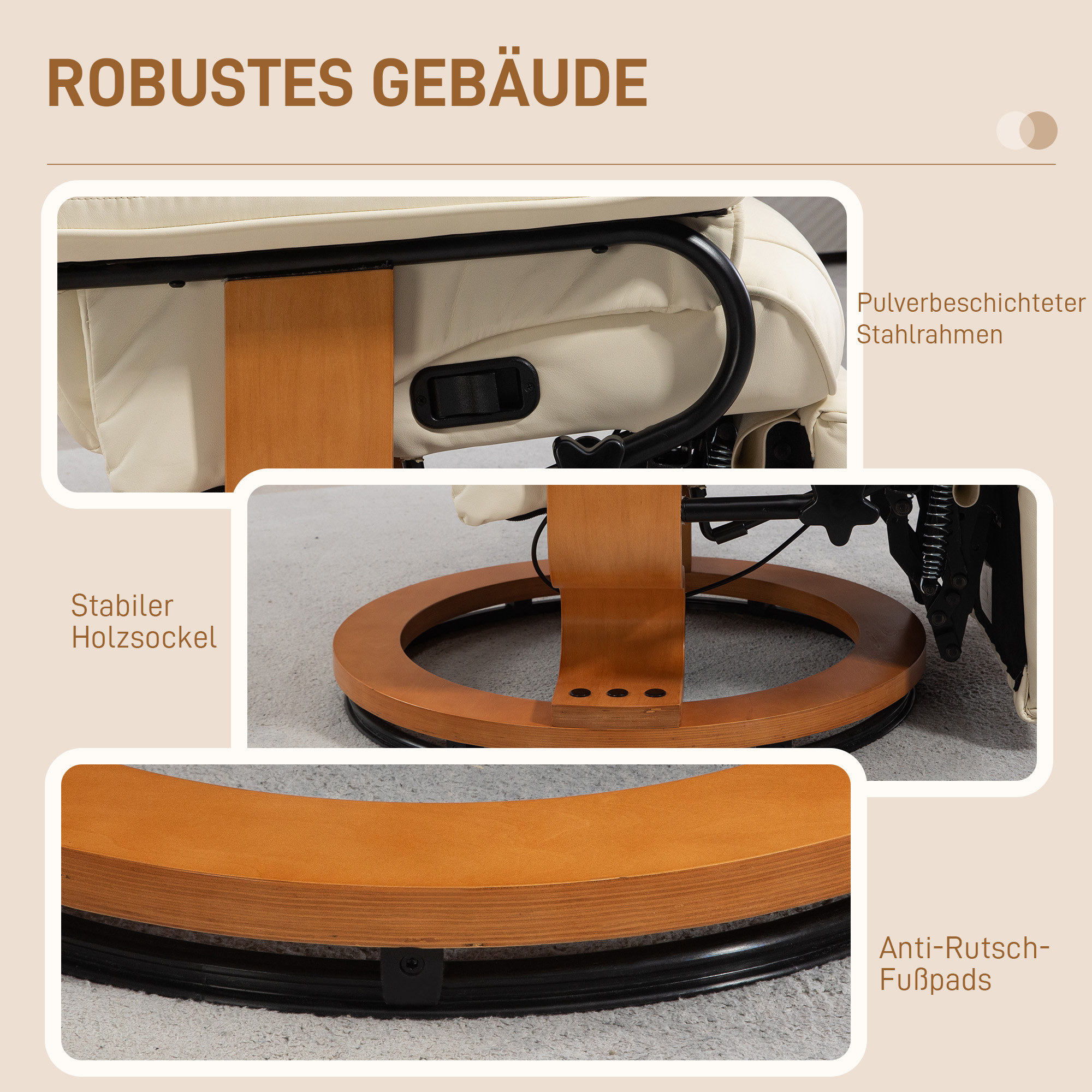 Recliner-kiiktool, kunstnahk, kreemvalge, kuni 150 kg - Image 8
