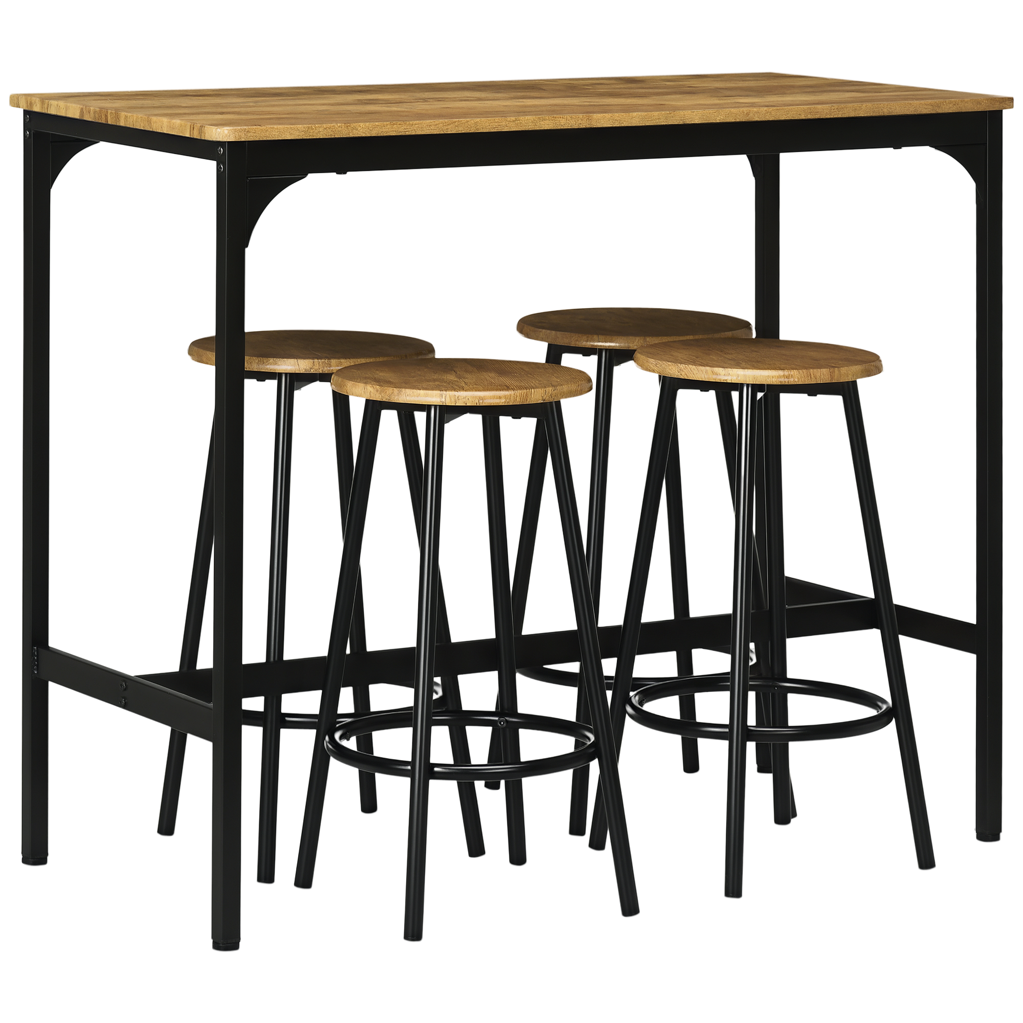 5 daļu bāra galda komplekts, industriāls dizains, rustic brown, 110 x 50 x 89,5 cm