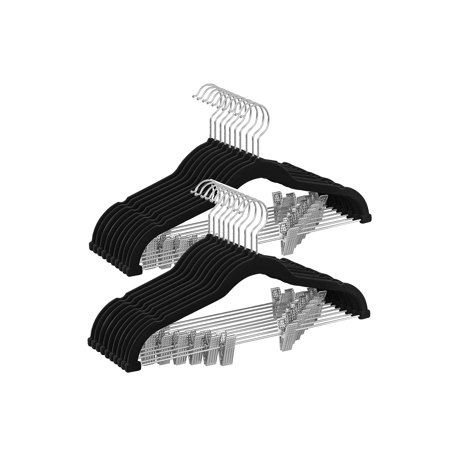 Sametist riidepuud, 20 tk, 42,5 x 23,5 cm, mustad, reguleeritavate klambritega