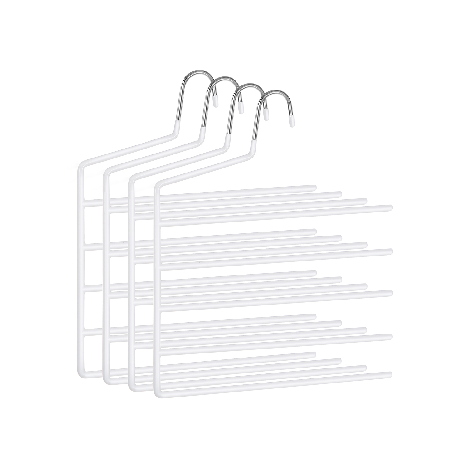 Pükste riidepuud, 4 tk komplekt, ühele kuni 5 pükst, metallist PVC-kattega, valge