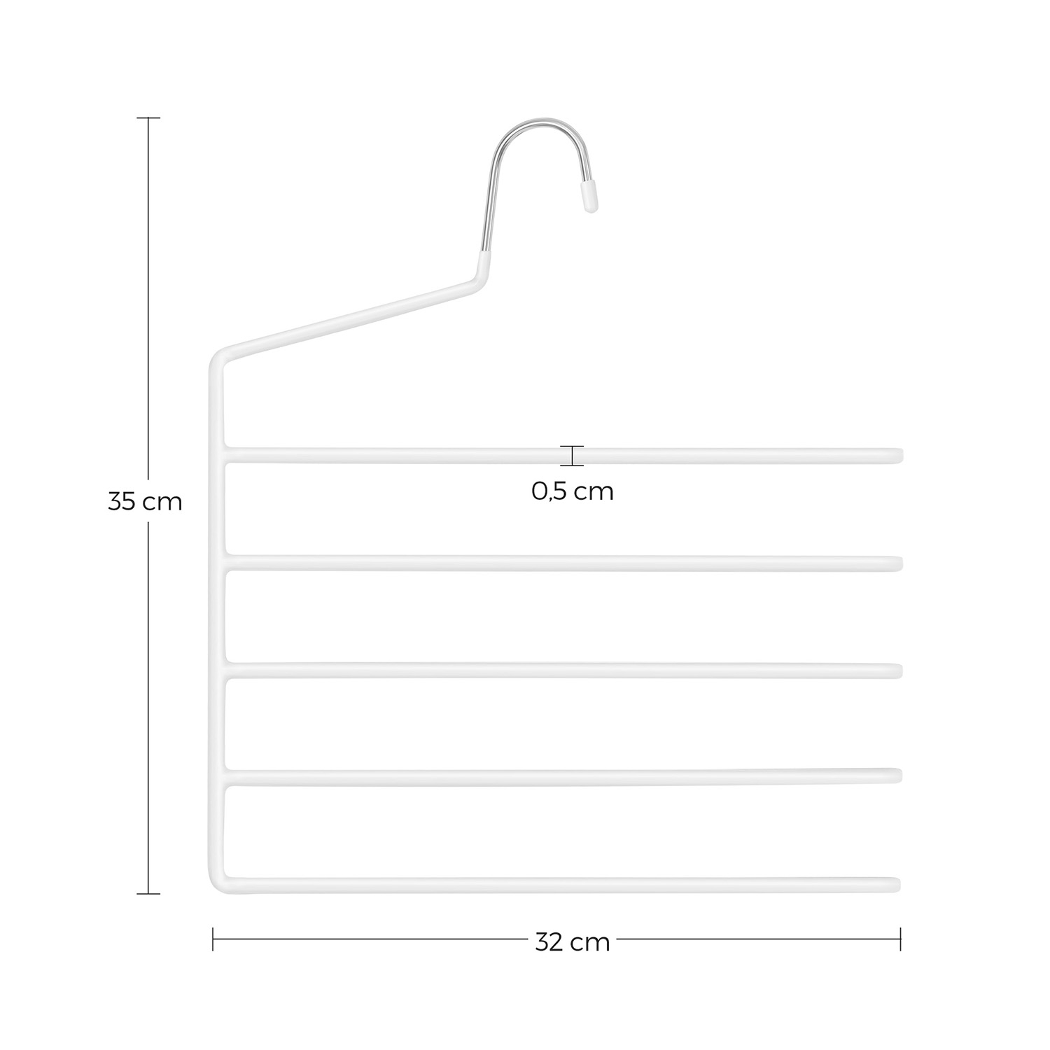 Kelnių pakabos, 4 vnt. rinkinys, po 5 kelnes vienai pakabai, metalas su PVC danga, baltos - Image 7