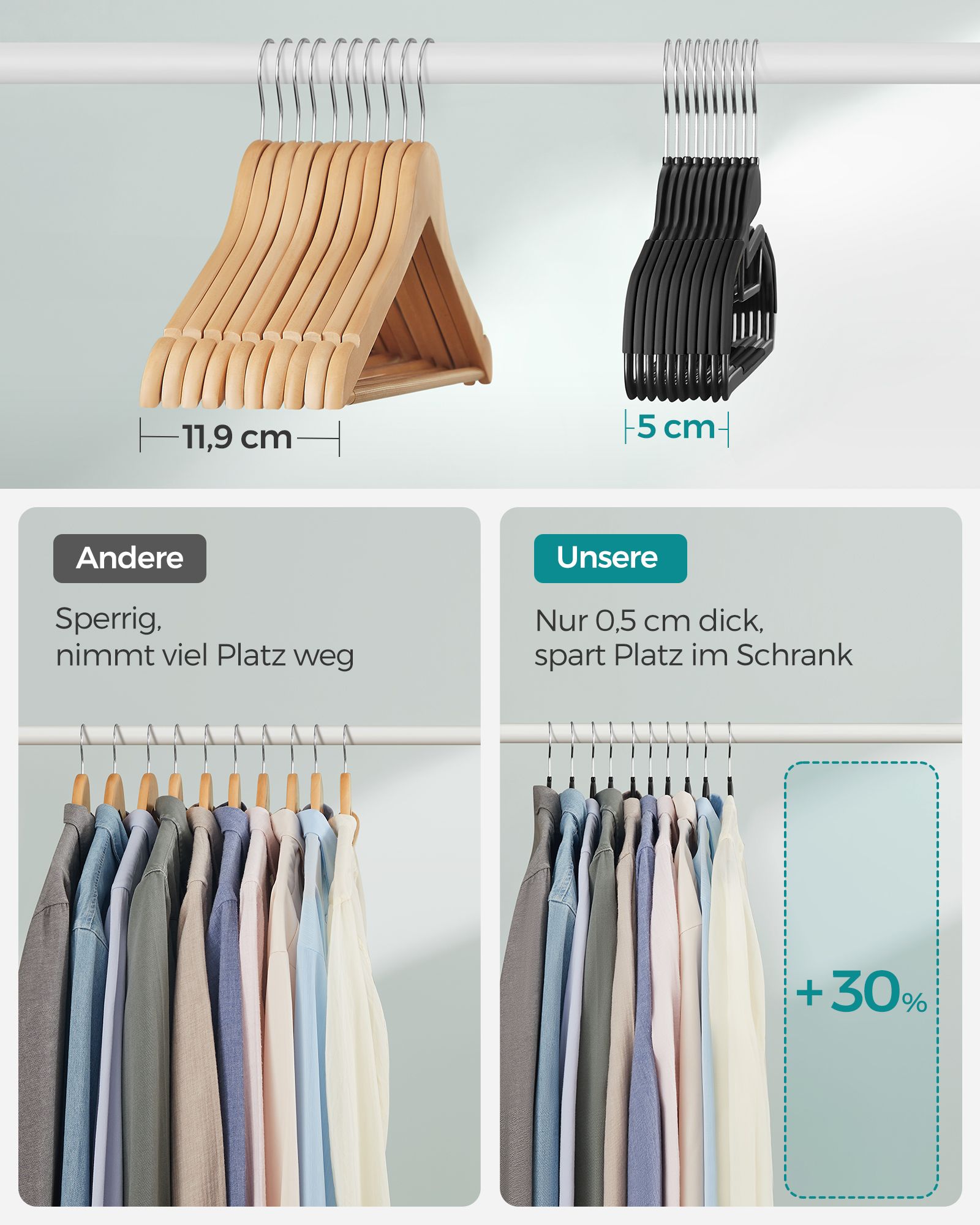 Muoviset vaateripustimet, 20 kpl, liukumattomat, mustat, 41,5 x 22,5 cm - Image 6