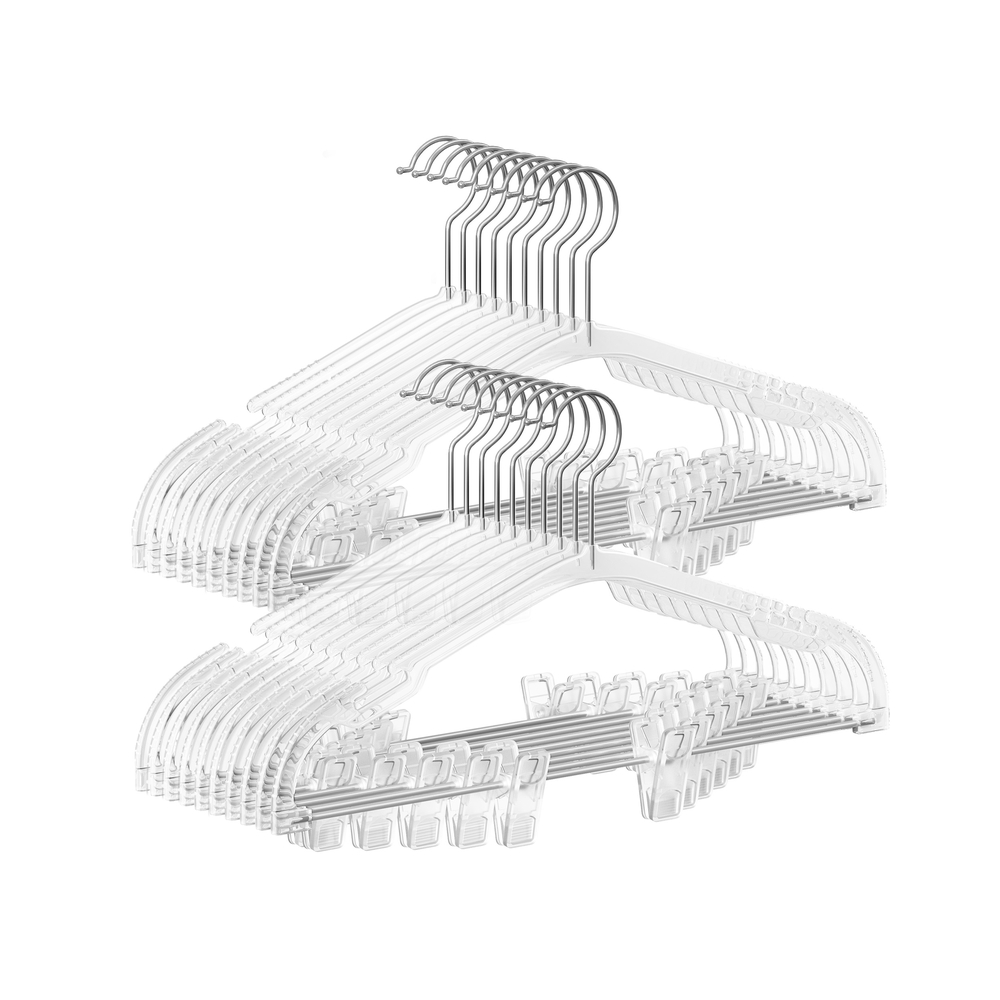 Püksiriputid, 30 tk, läbipaistvad, 40,6 x 22,5 cm, pöörlevate konksude ja klambritega
