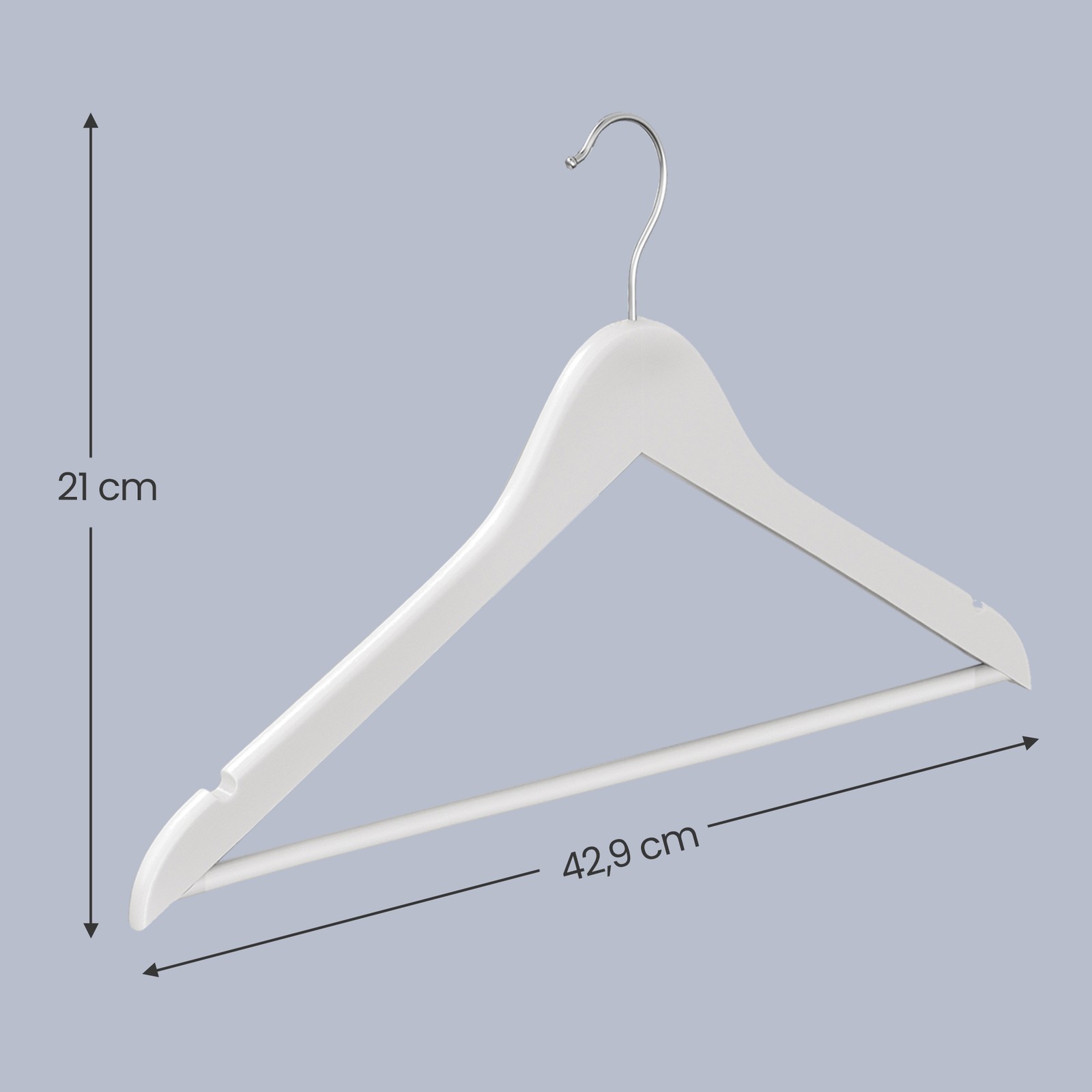 Puiset vaateripustimet, 30 kpl, valkoinen, koivupuuta, 42,9 x 21 cm - Image 3