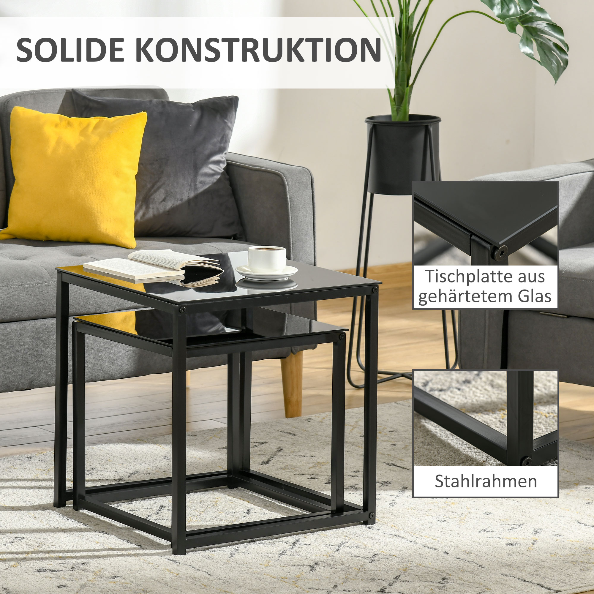 2-osaline külglaudade komplekt, modernne disain, must, karastatud klaas - Image 5