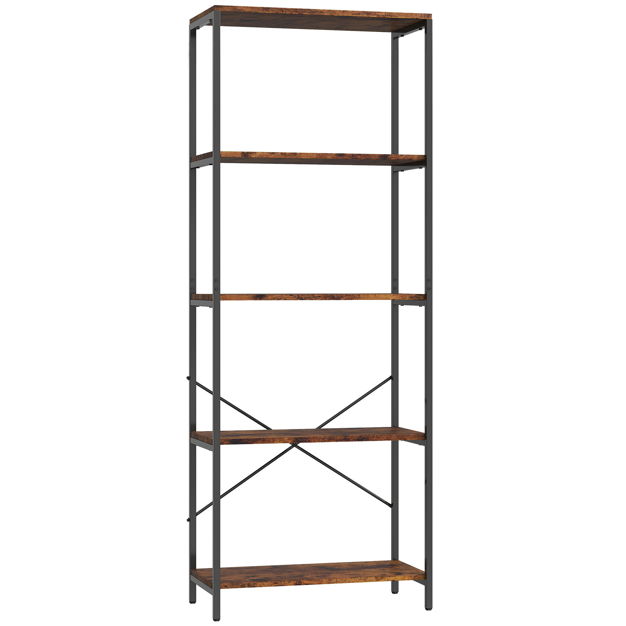 5 lygių knygų lentyna, metalas, MDF, rustikinė ruda, 79 x 35 x 161 cm