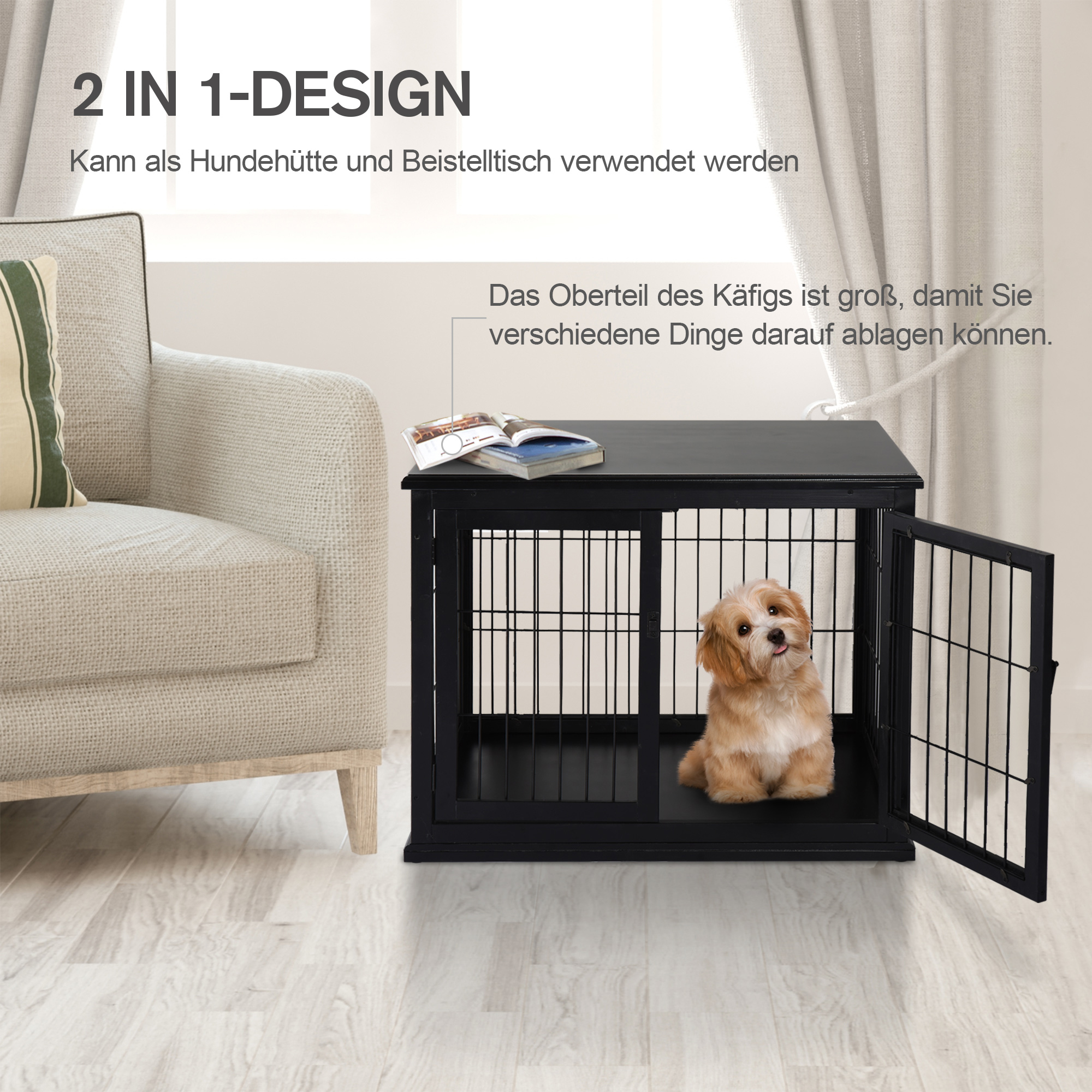 Koera puur, must, MDF ja metall, 81 x 58,5 x 66 cm - Image 5