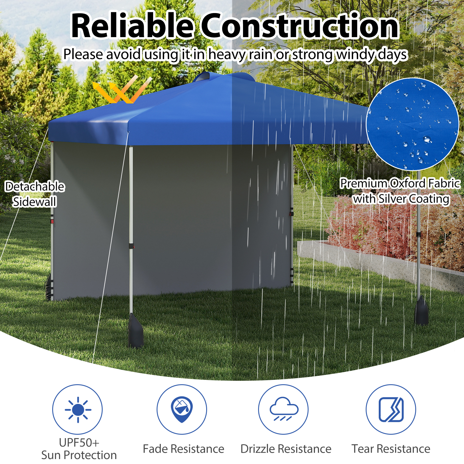 10x10 Pop-up katosteltta 1 sivuseinällä ja pyörällisellä laukulla - Sininen - Image 6