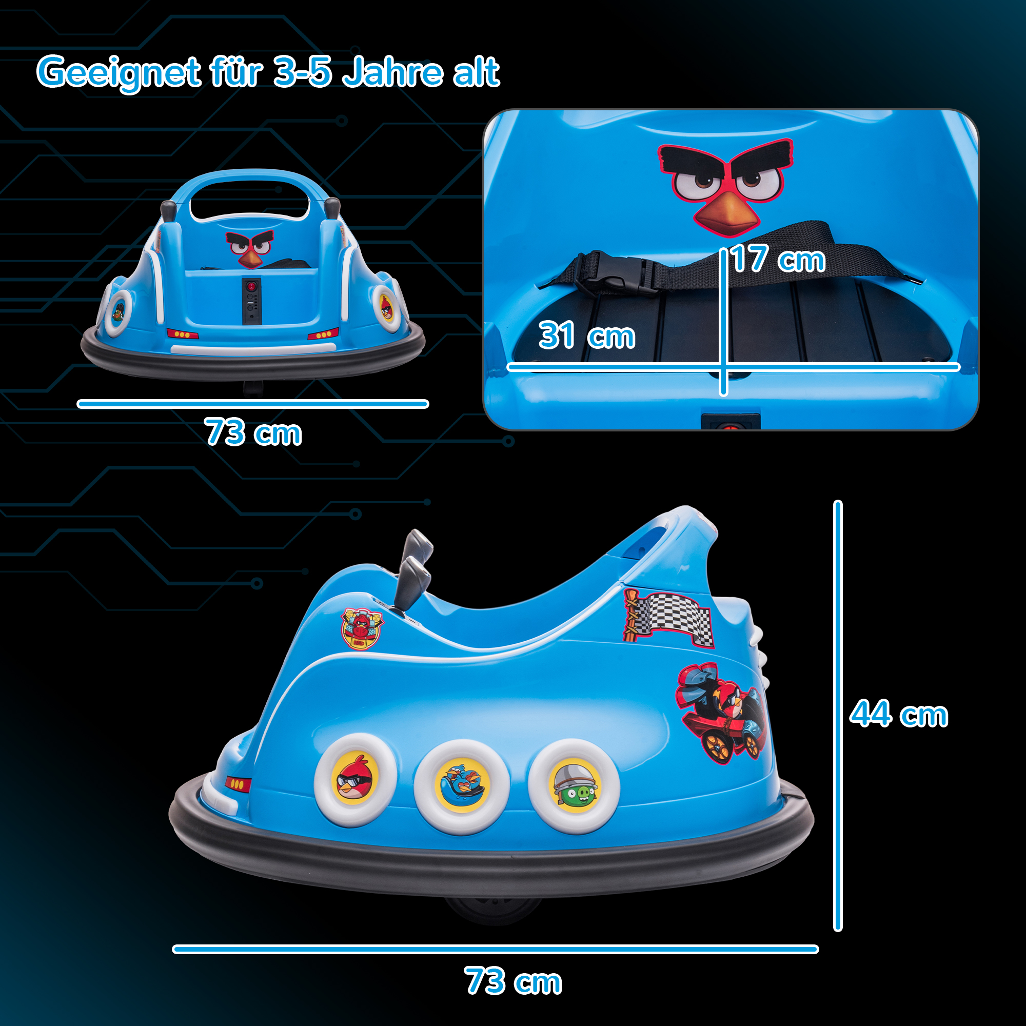 Vaikiškas elektrinis automobilis Angry Bird, mėlynas, 73 x 73 x 44 cm - Image 3