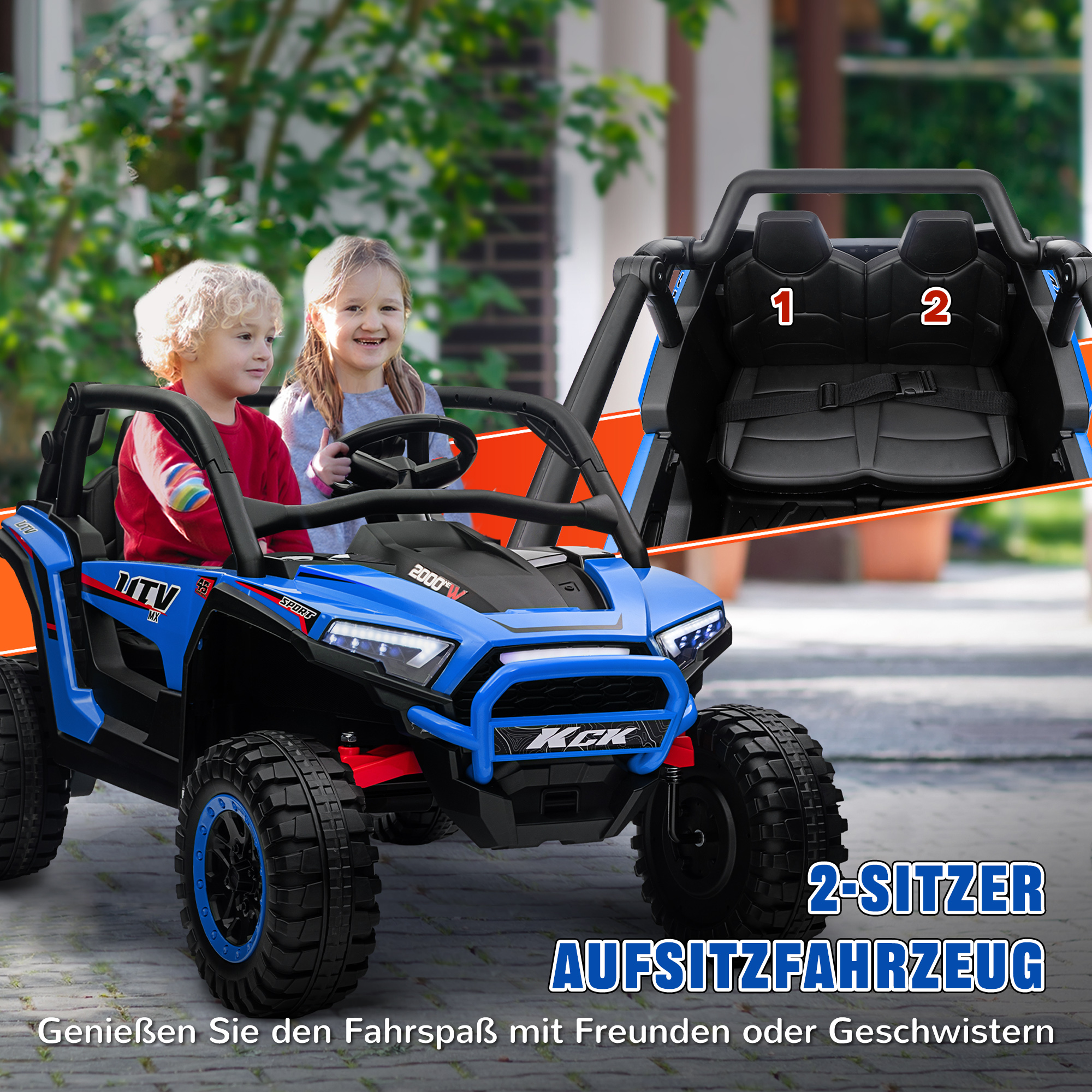 Bērnu elektriskais UTV, 5–7 km/h, 2 vietas, tālvadības pults, mūzika, gaismas, zils - Image 4
