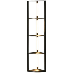 LED põrandalamp riiuliga, nurga, reguleeritav, 4 riiulit, soe valge valgus, 41 x 29,5 x 163,5 cm, must