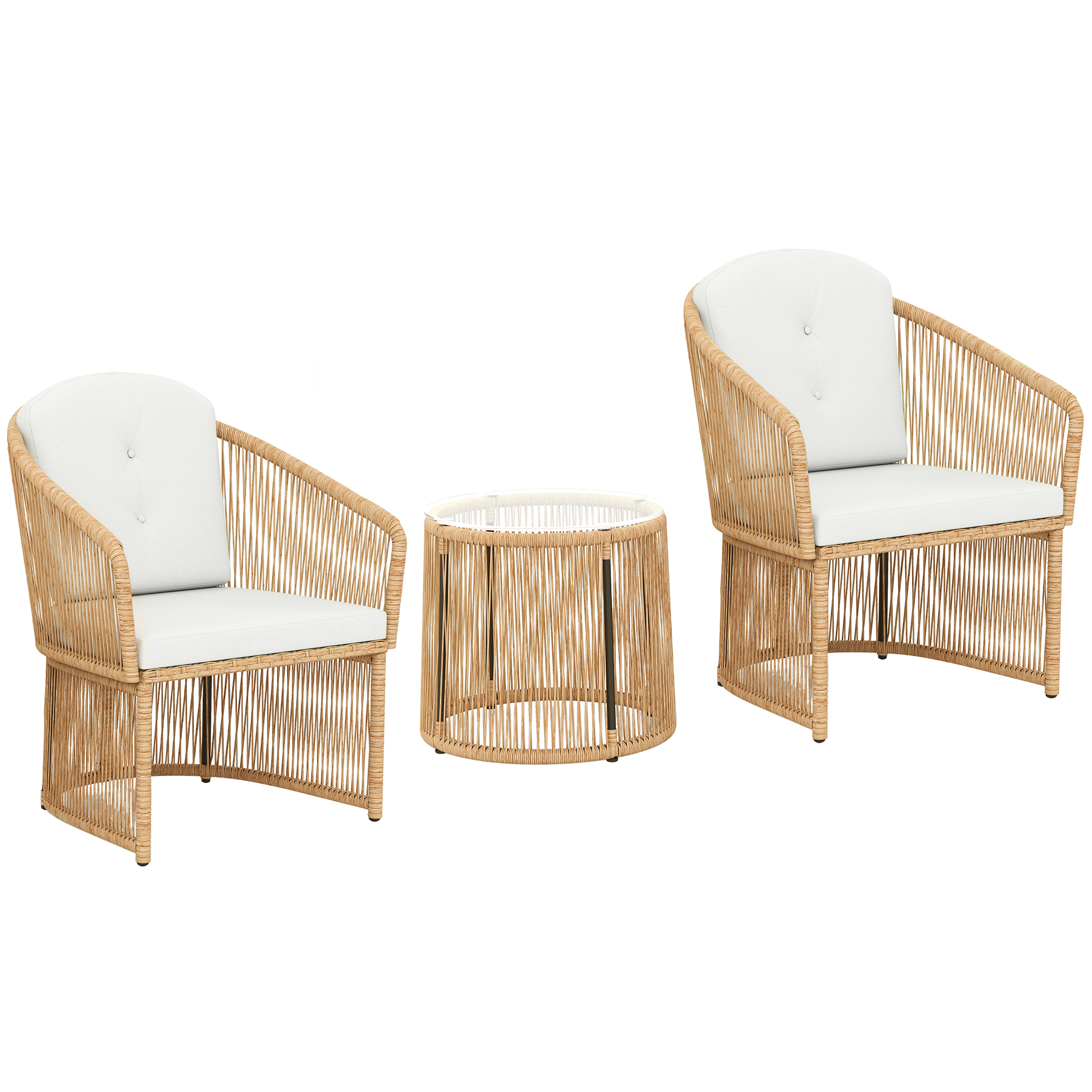 3-osaline aiamööbli bistrookomplekt, kreemvalge, PE-rotang, 65 x 62 x 76 cm