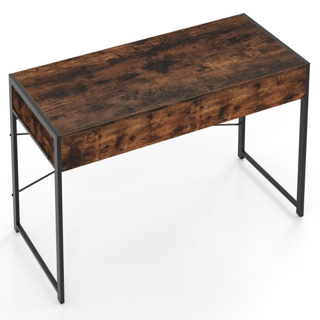 Kompiuterio stalas su 2 stalčiais, metalinis rėmas, Rustic Brown