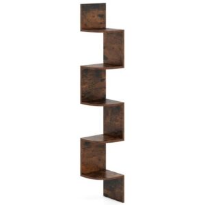 5 lentynų kampinė lentyna rustic ruda