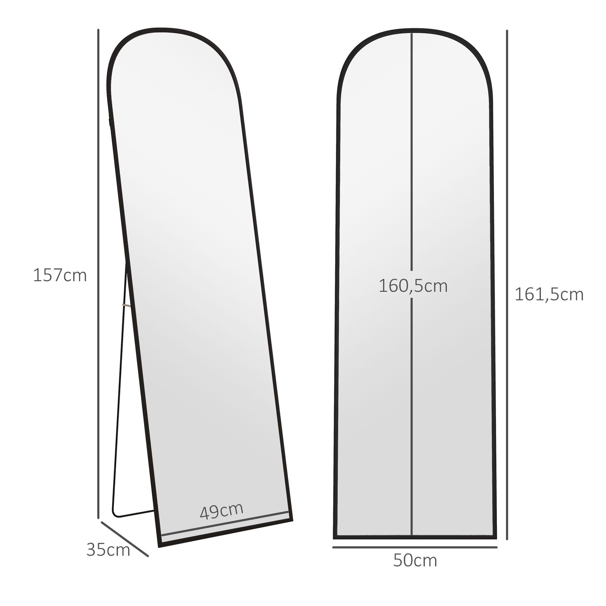 Kokovartalopeili, musta, 50 x 1,5 x 161,5 cm - Image 3