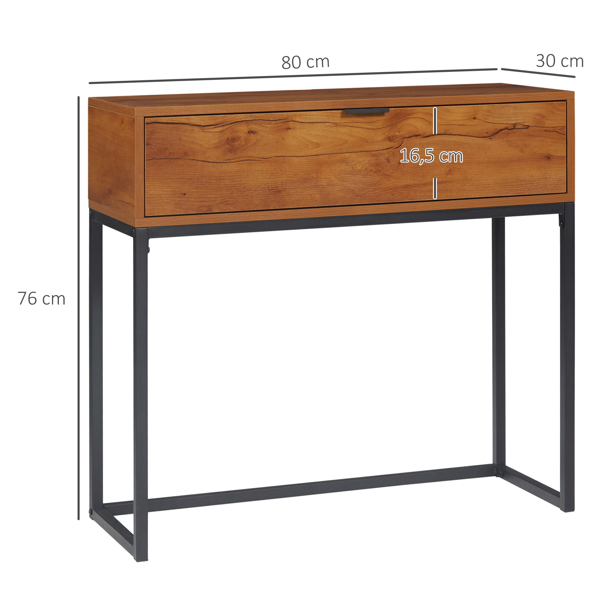 Konsolipöytä teolliseen tyyliin, ruskea + musta, 80 x 30 x 76 cm, 1 laatikko - Image 3