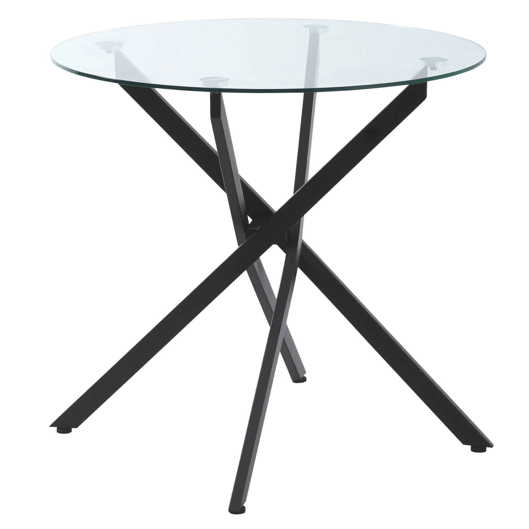 Modernus valgomojo stalas su stiklo stalviršiu, 80 cm, juodas