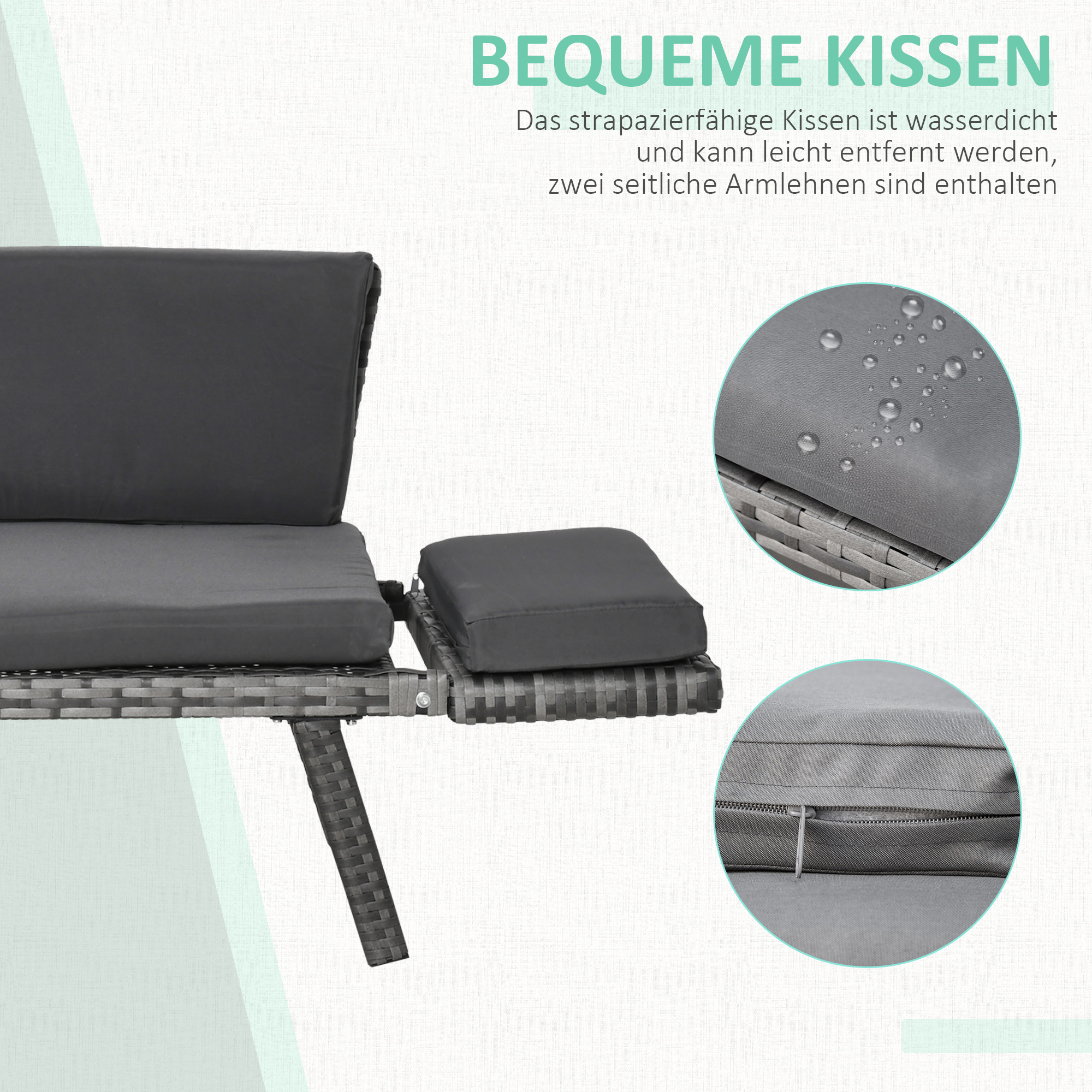 2 vietų sodo sofa iš poliratano, pilka, 129 x 63 x 67 cm - Image 6