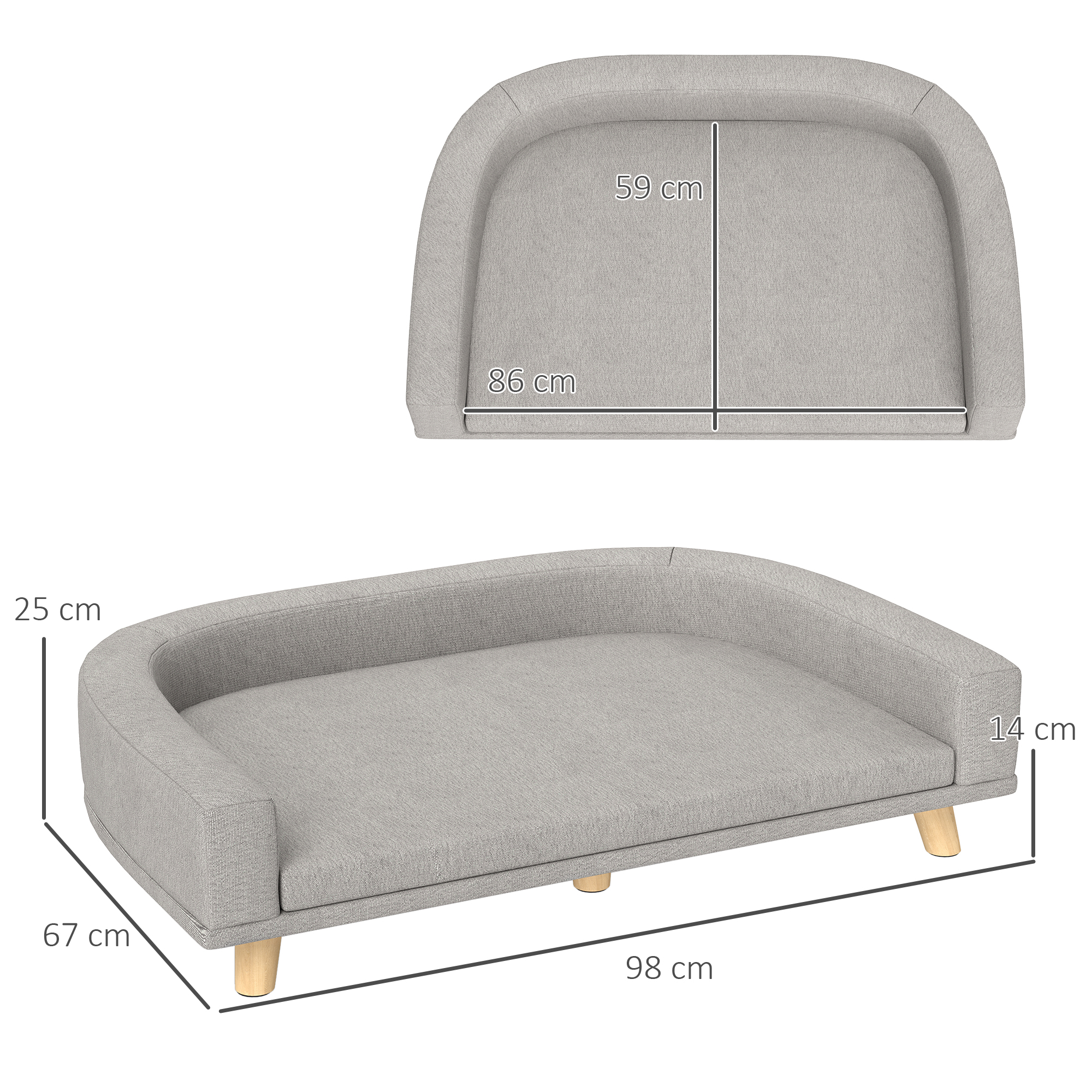 Šuns sofa dideliems šunims iki 30 kg, pilka, 98 x 67 x 25 cm - Image 3