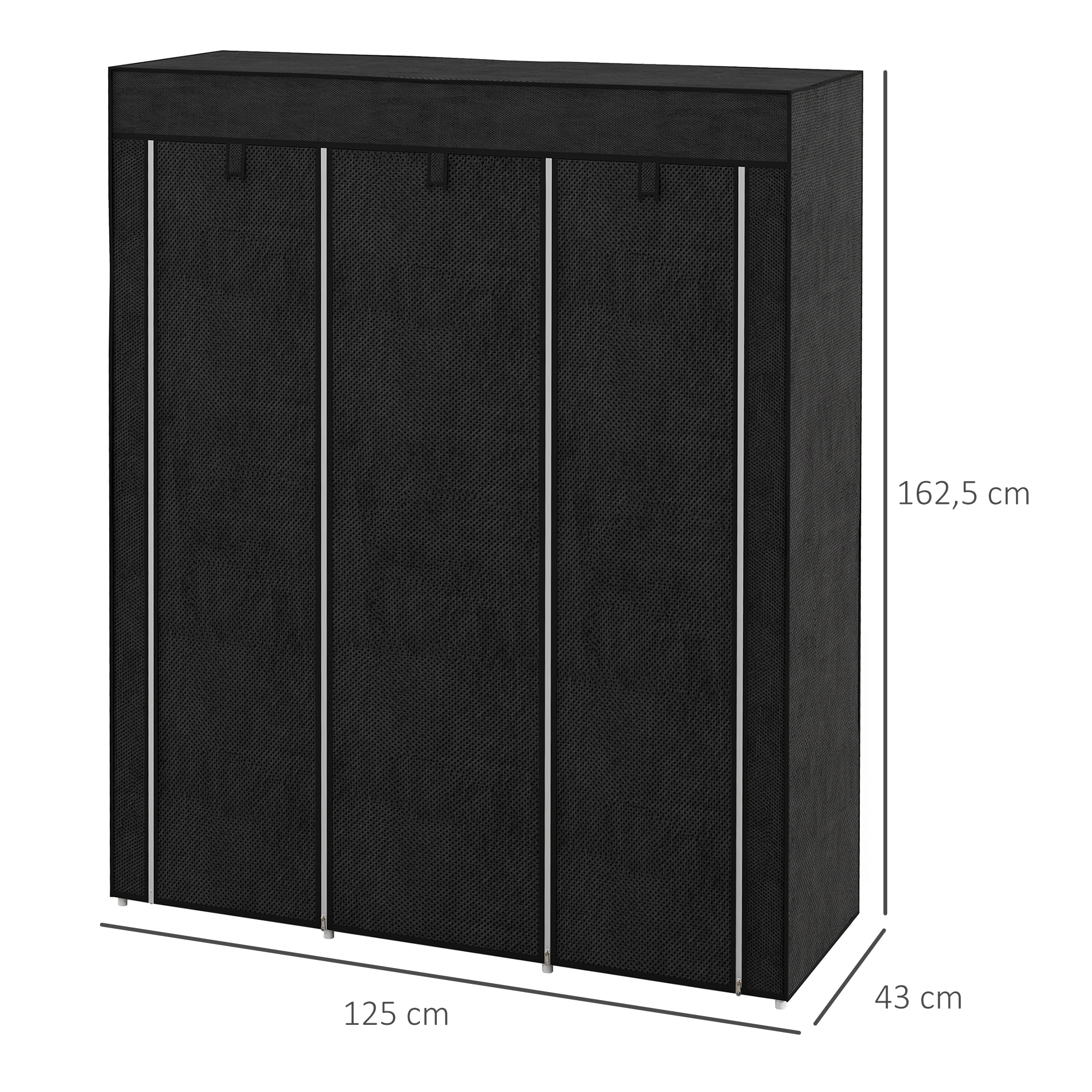 Auduma skapis, melns, 125 x 43 x 162,5 cm - Image 3