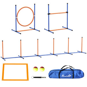 Suņu agility komplekts, 7 daļas, oranžs + zils, 352 x 66 x 69 cm