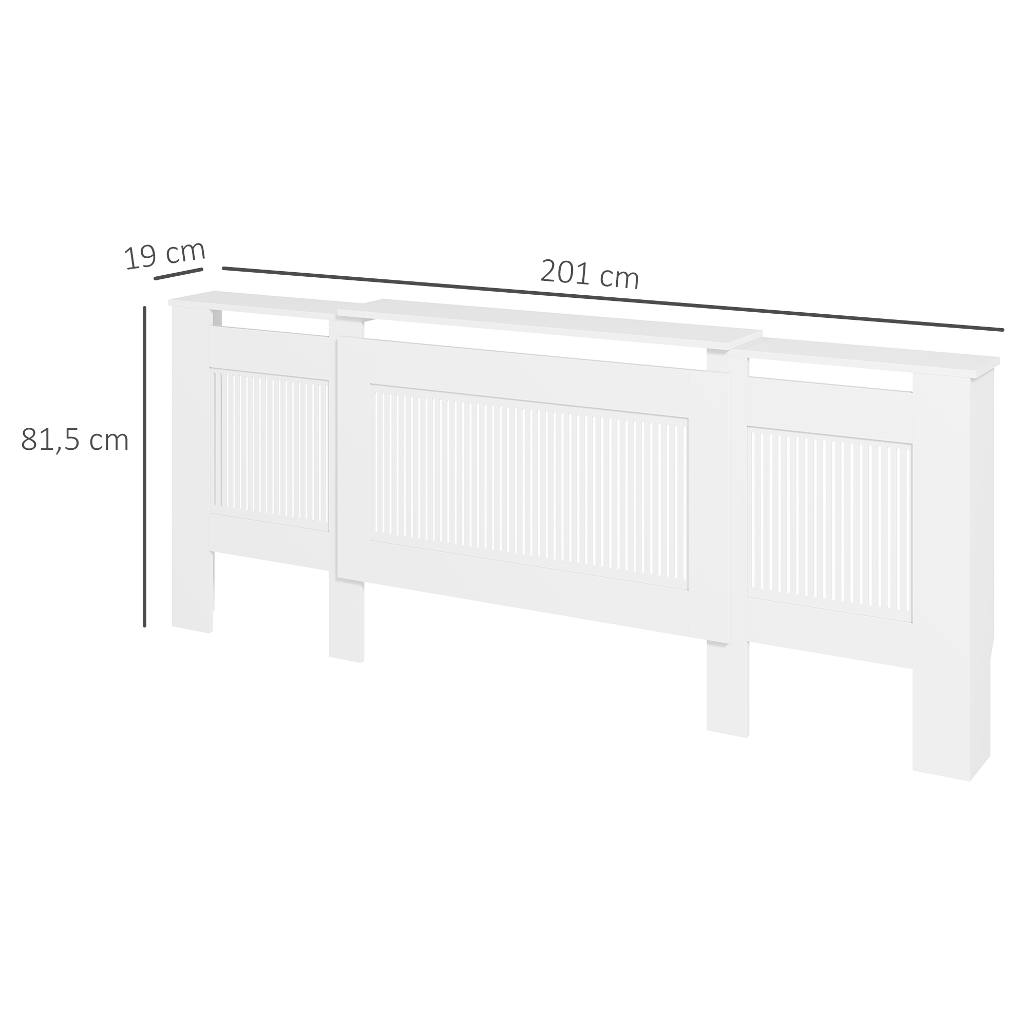 Patterinsuoja säleikkörakenteella, säädettävä pituus 125-201 cm, MDF, valkoinen - Image 3