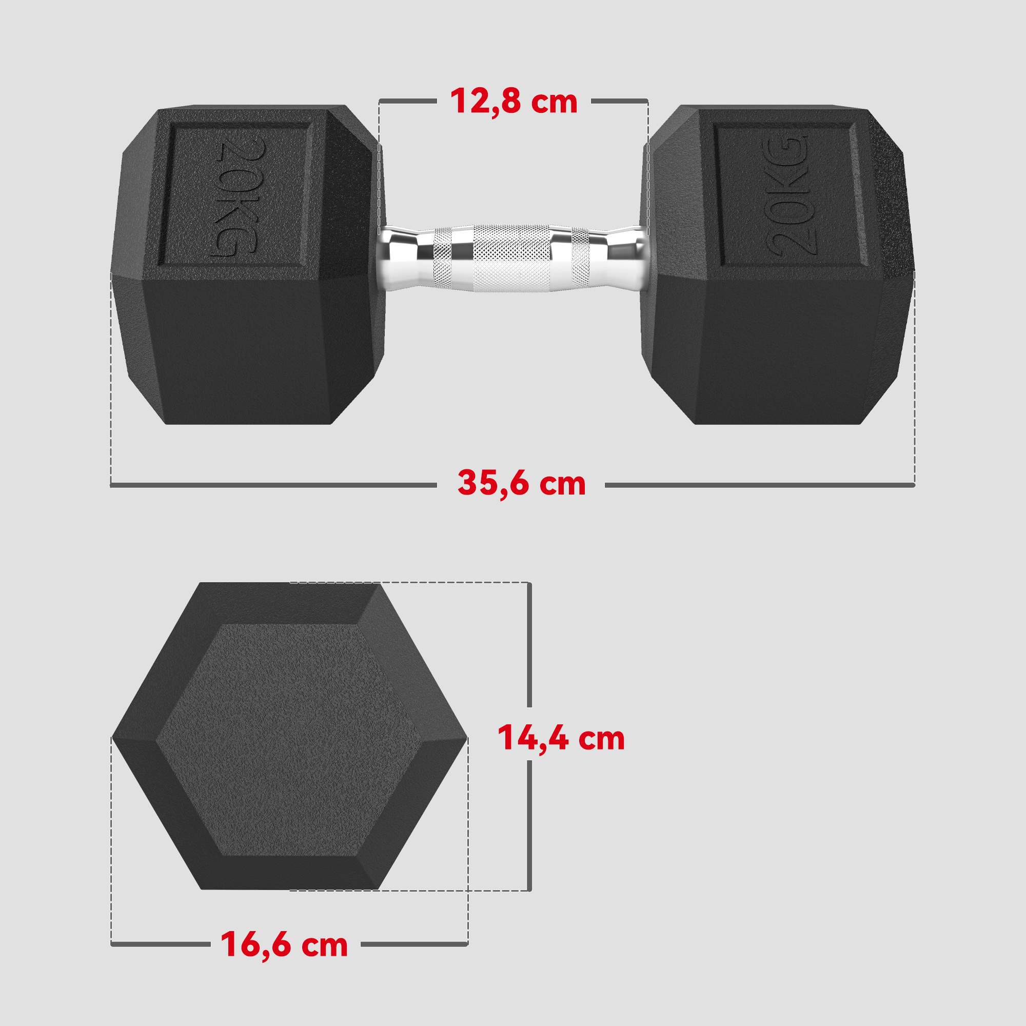 2 gab. hantelu komplekts ar rievotu rokturi, 2 x 20 kg, melns, metāls un gumija - Image 3