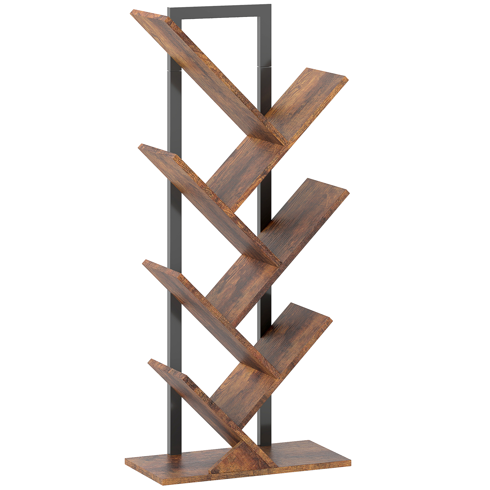 Medžio formos knygų lentyna su 7 lygiais, 50 x 24 x 109 cm, rustikaliai ruda