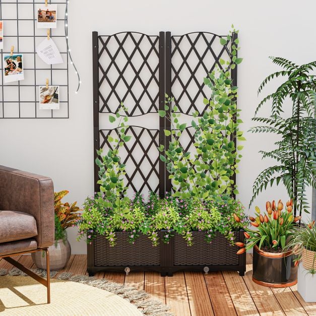 Gėlių dėžė su grotelių atrama, 80 x 40 x 122 cm, ruda - Image 3