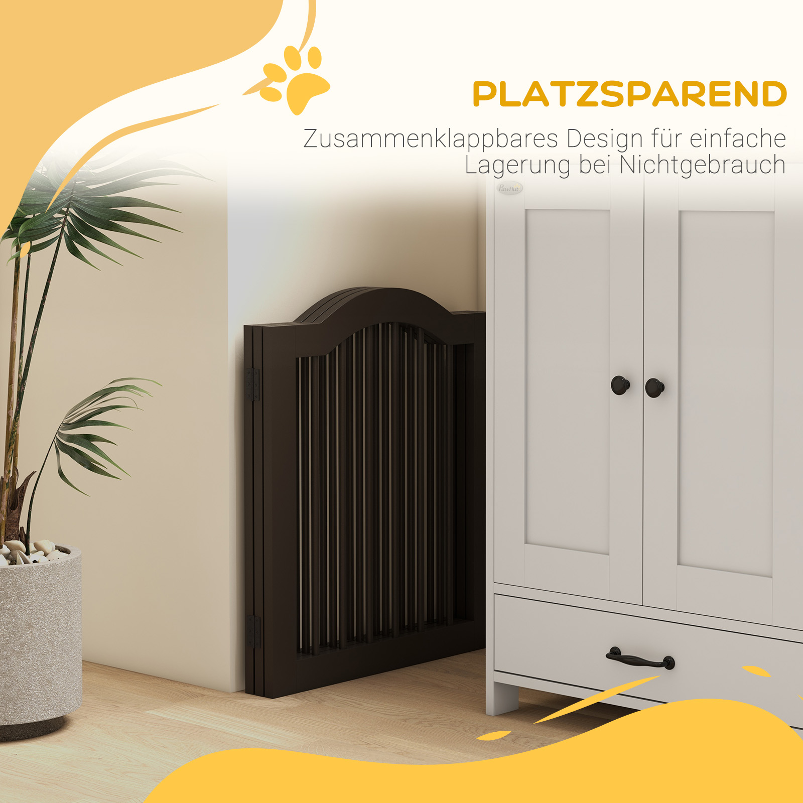 Koiran turvaportti, 3 paneelia, kokoontaitettava, puu ja MDF, 154,5 x 29,5 x 61 cm, kahvi - Image 5