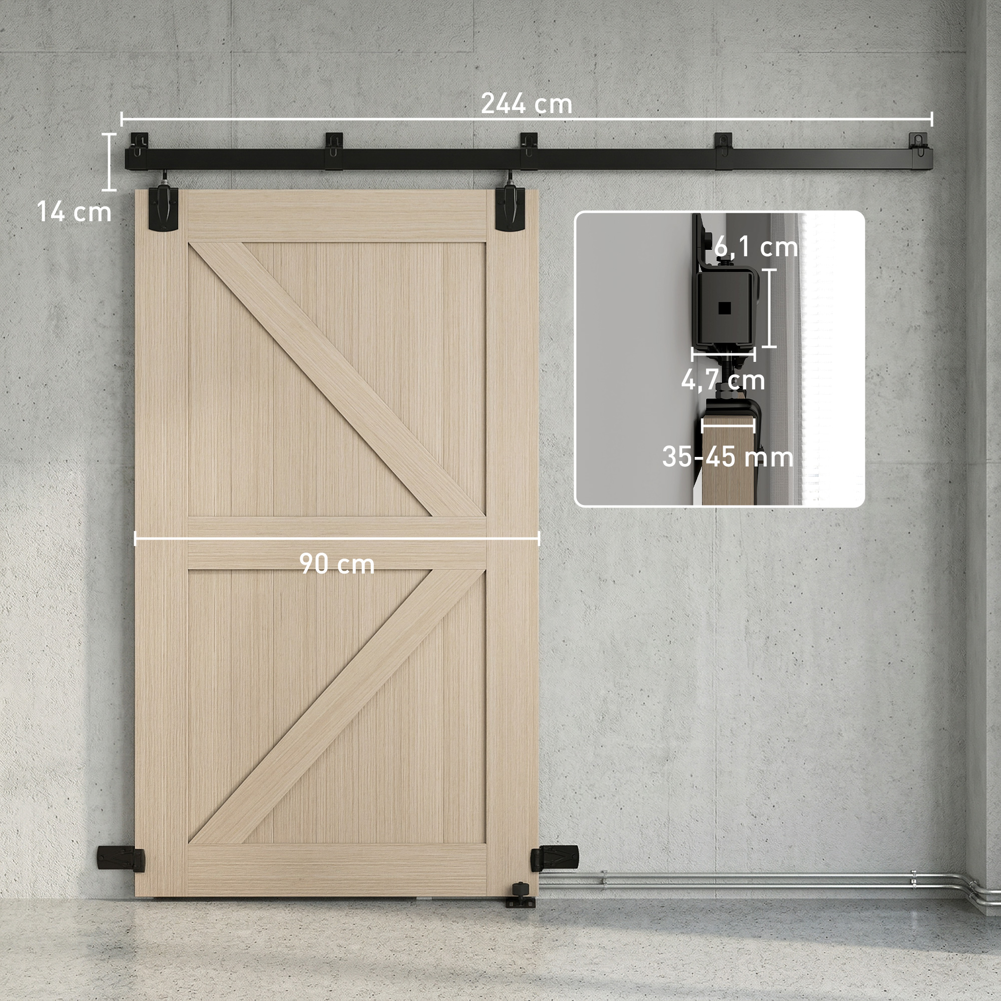 Bīdāmo durvju furnitūras komplekts, 244 cm, melns - Image 3