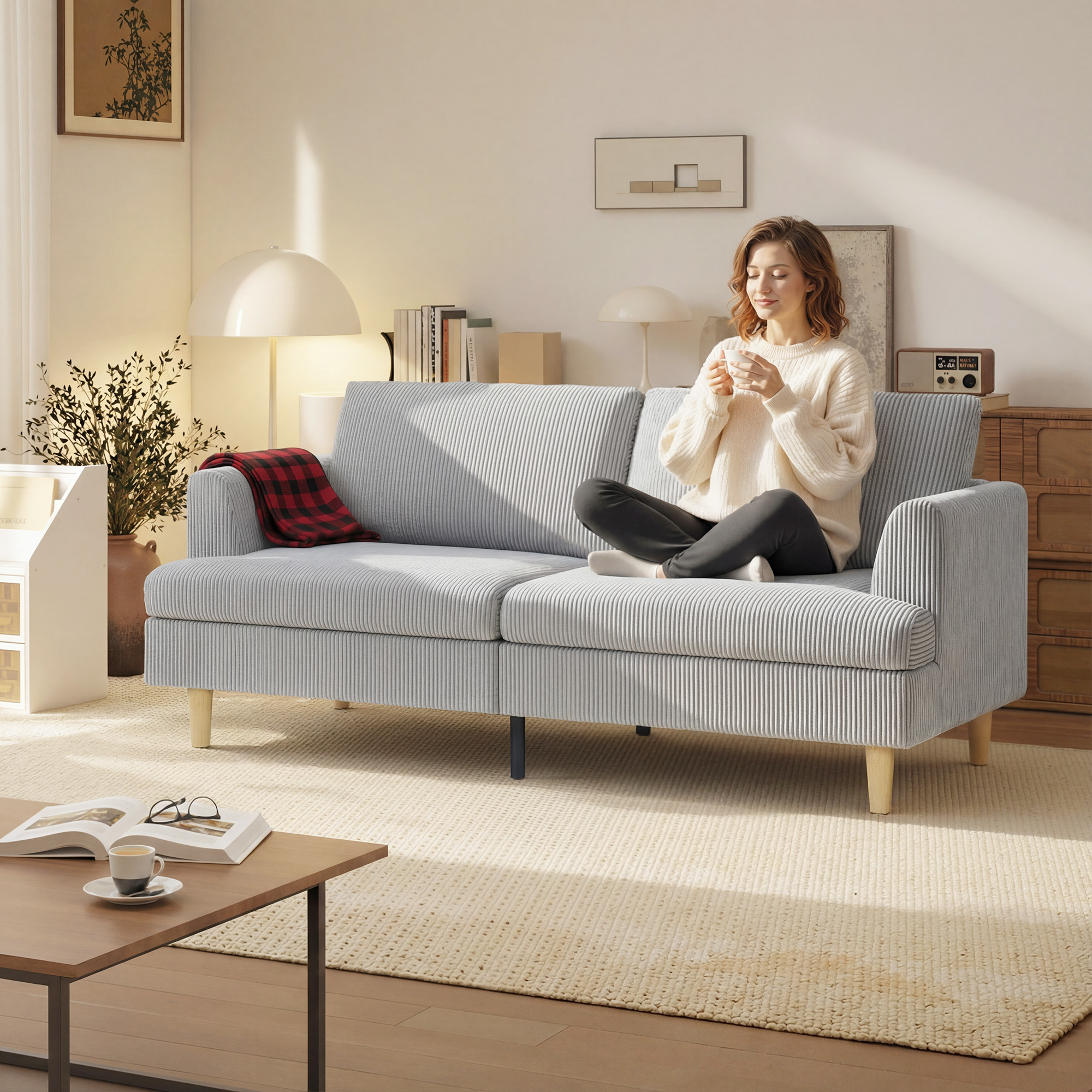 3 vietų sofa su porankiais, šviesiai pilka, 188 x 80 x 86 cm - Image 2