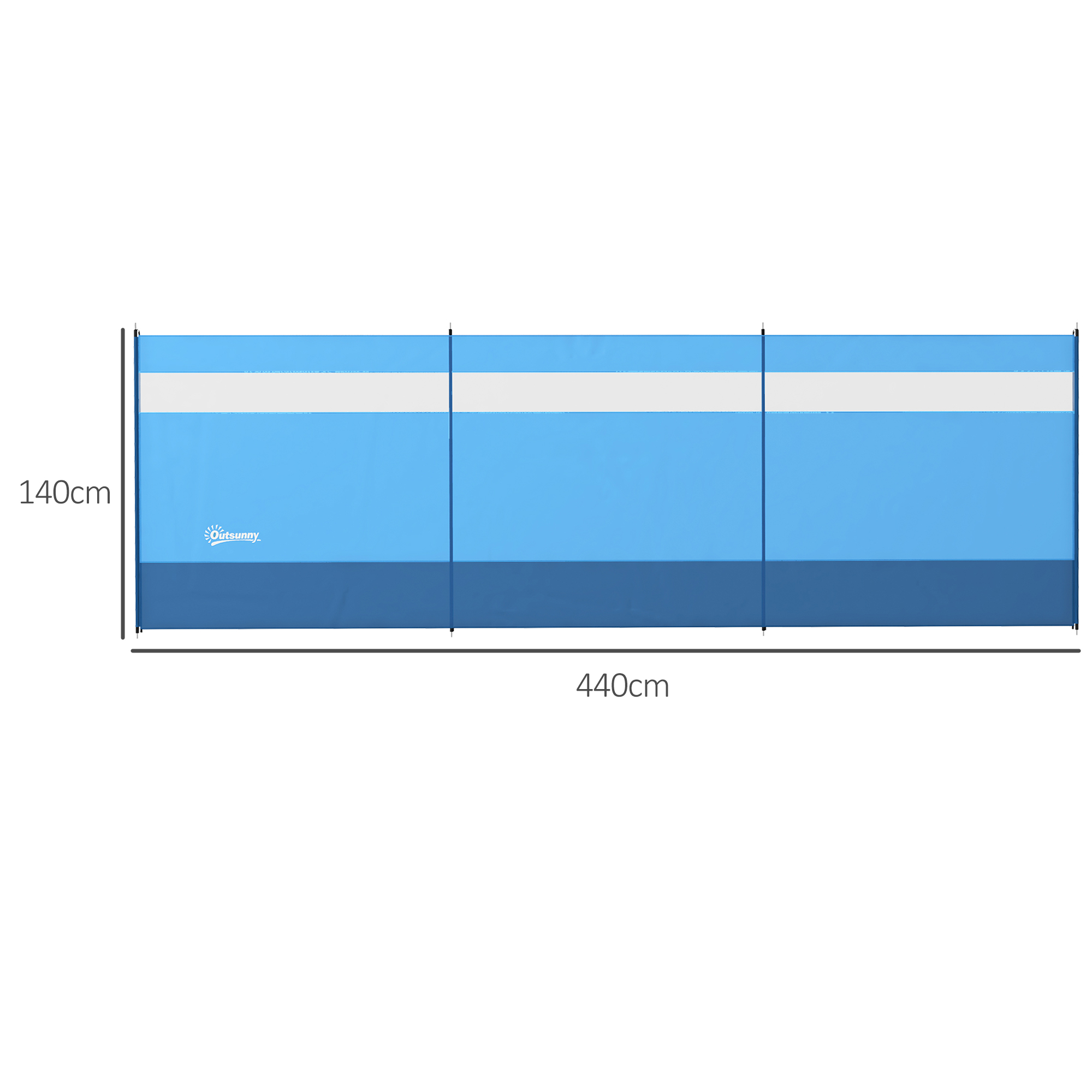 Vēja aizsargs ar skatlogu un pārnēsāšanas somu, tērauda stieņi, 440 x 140 cm, zils - Image 3
