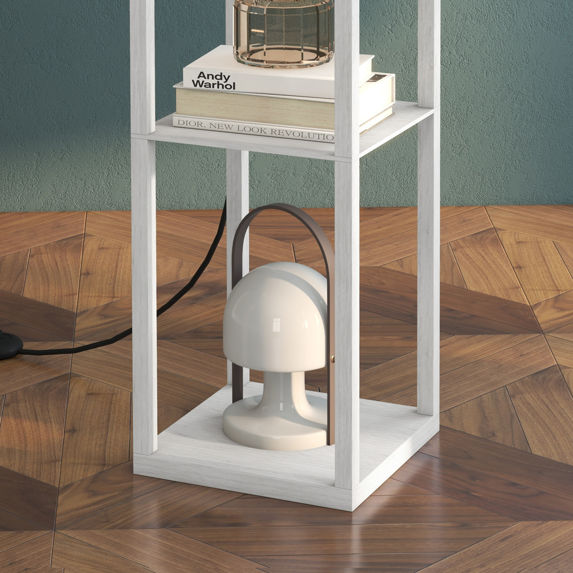 Pastatoma lempa su lentynomis, balta, MDF, 26 x 26 x 160 cm - Image 9