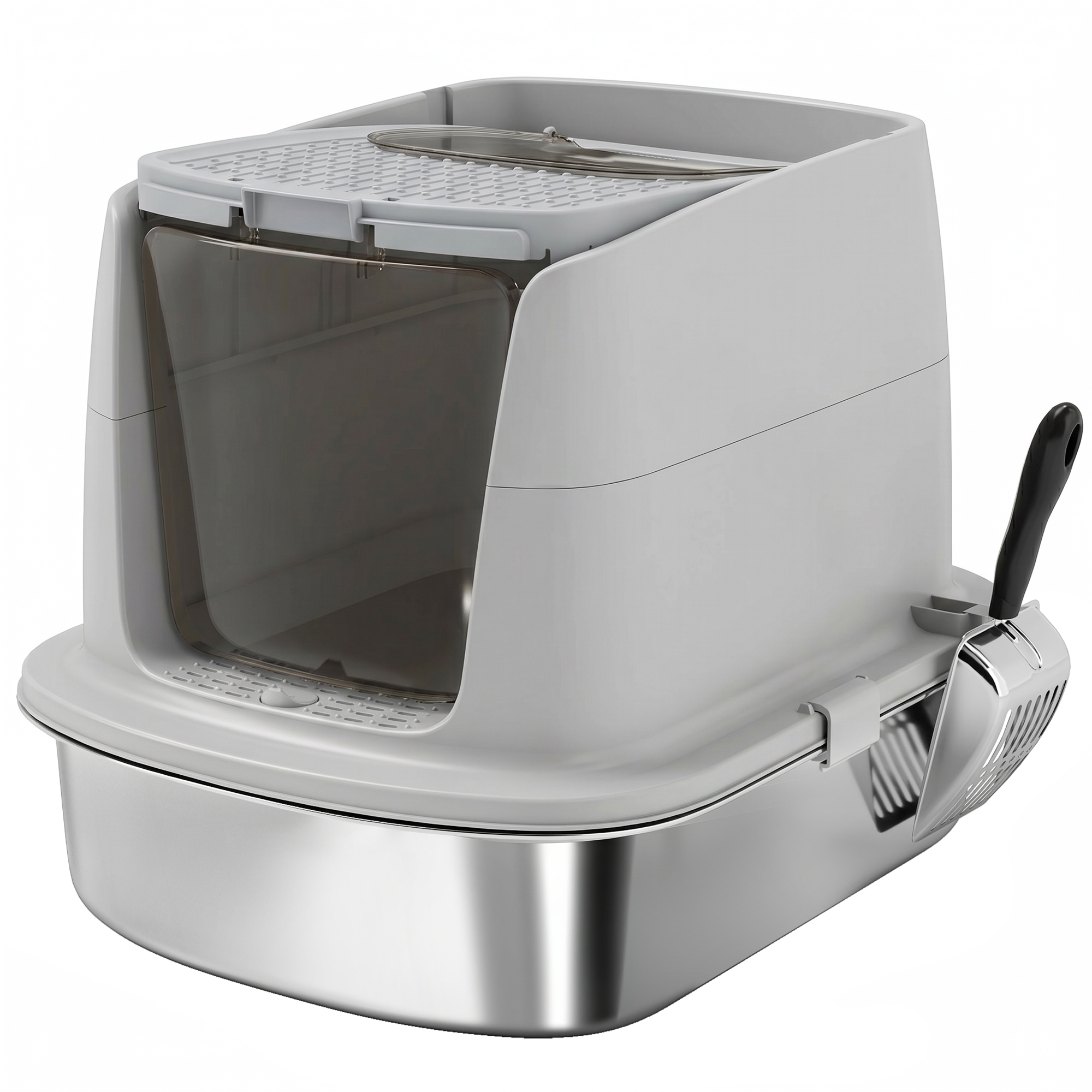 Suletud roostevabast terasest kassiliivakast, helehall, koos kühvli ja lõhnakotiga, 52,4 x 41,3 x 39,8 cm