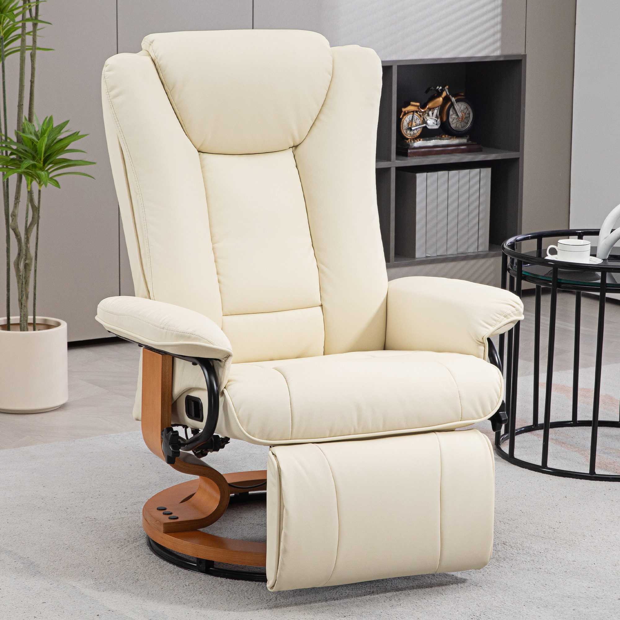 Recliner-kiiktool, kunstnahk, kreemvalge, kuni 150 kg - Image 2